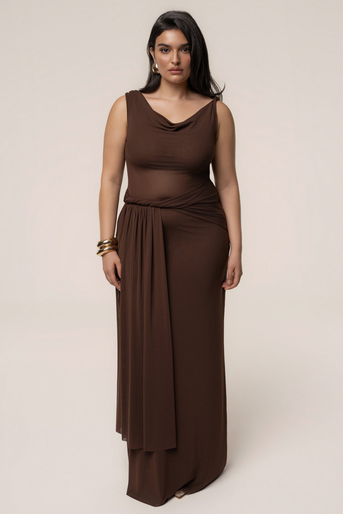 Brown Serenity Drape Gown JLUXLABEL