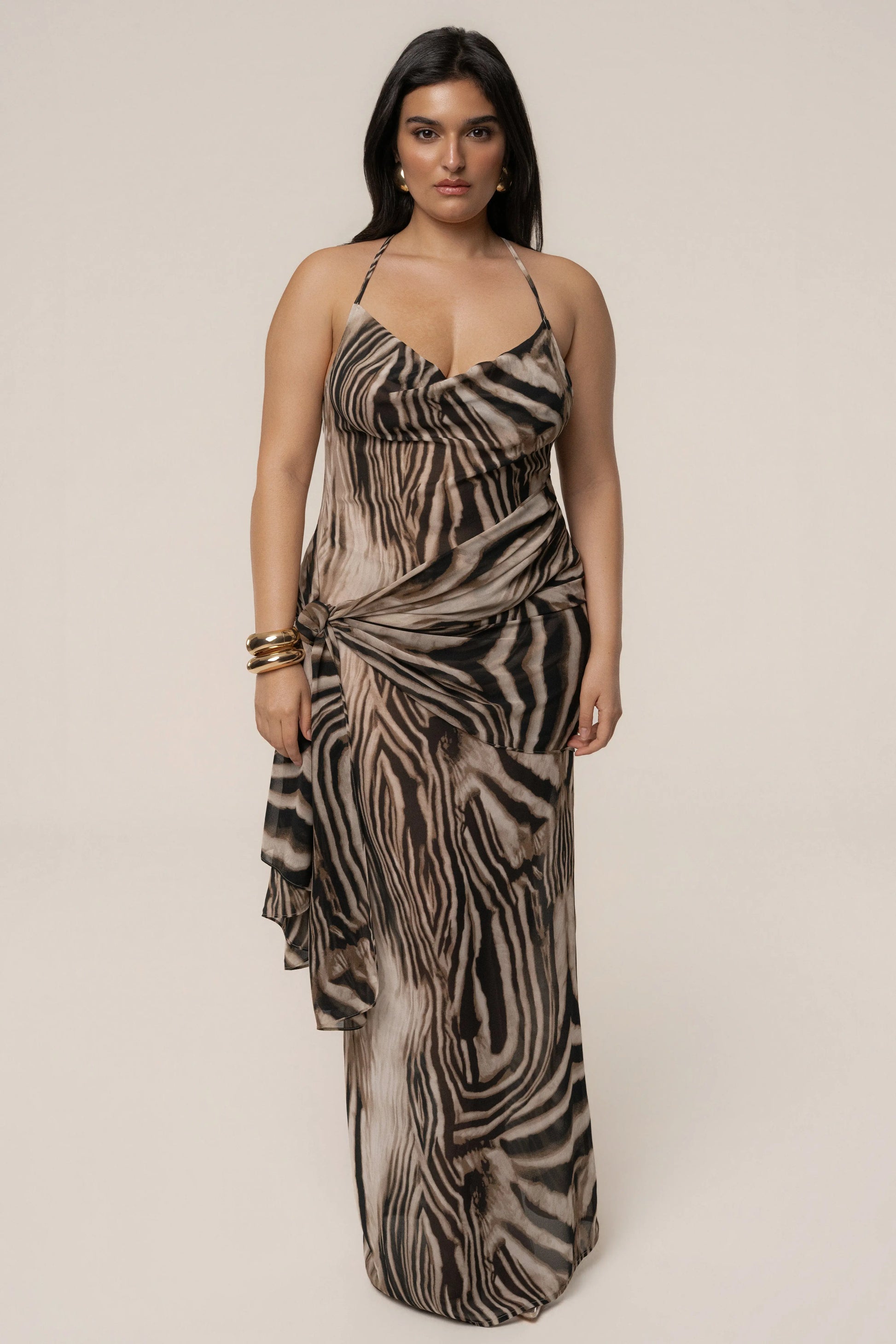 Brown Zebra Print Infinite Journey Maxi Dress JLUXLABEL