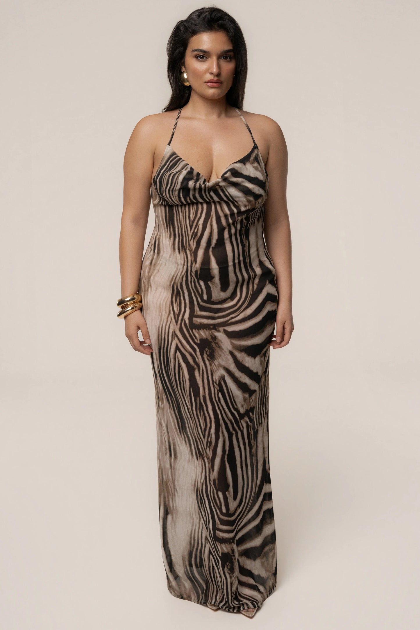 Brown Zebra Print Infinite Journey Maxi Dress JLUXLABEL