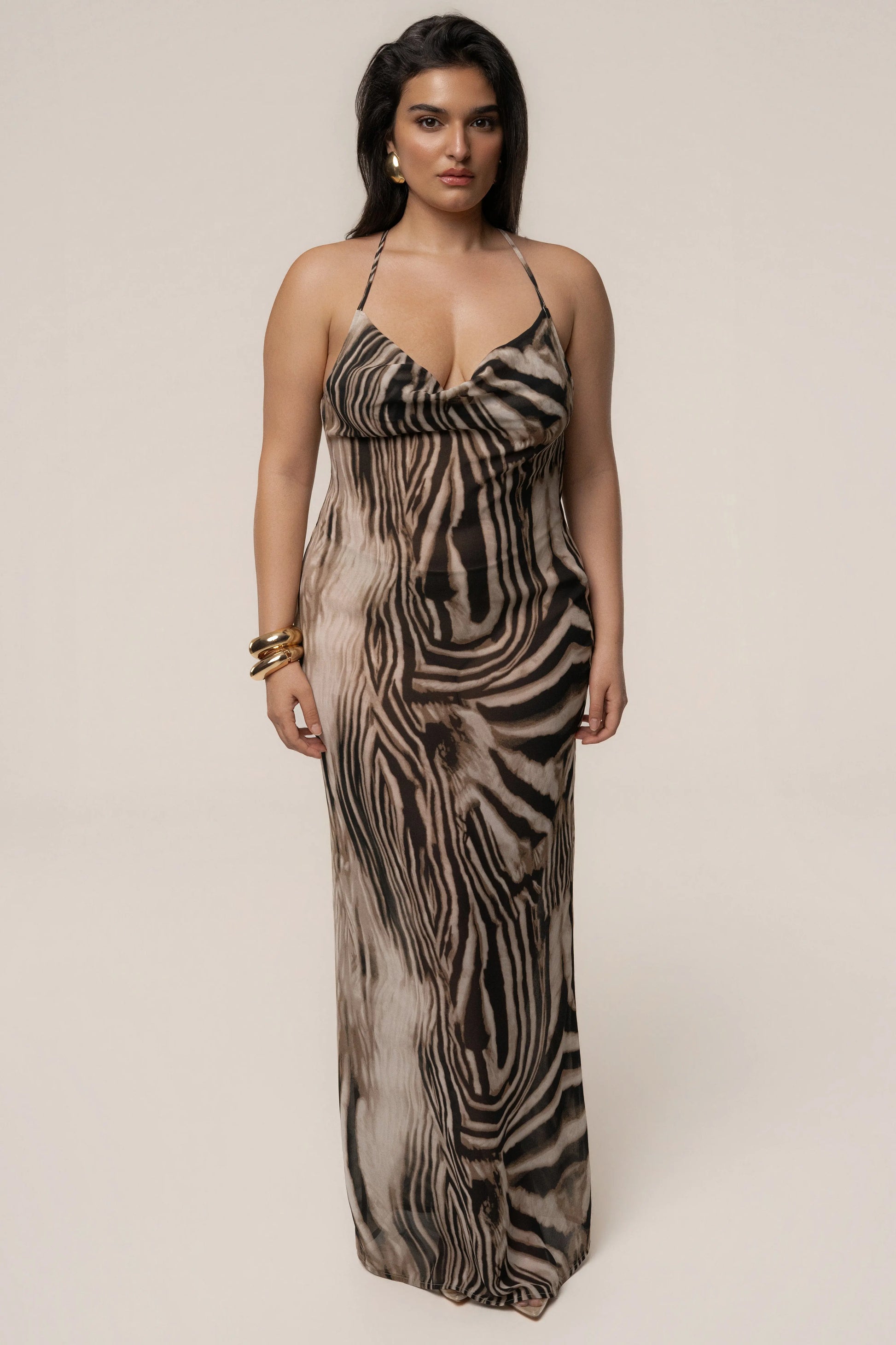 Brown Zebra Print Infinite Journey Maxi Dress JLUXLABEL