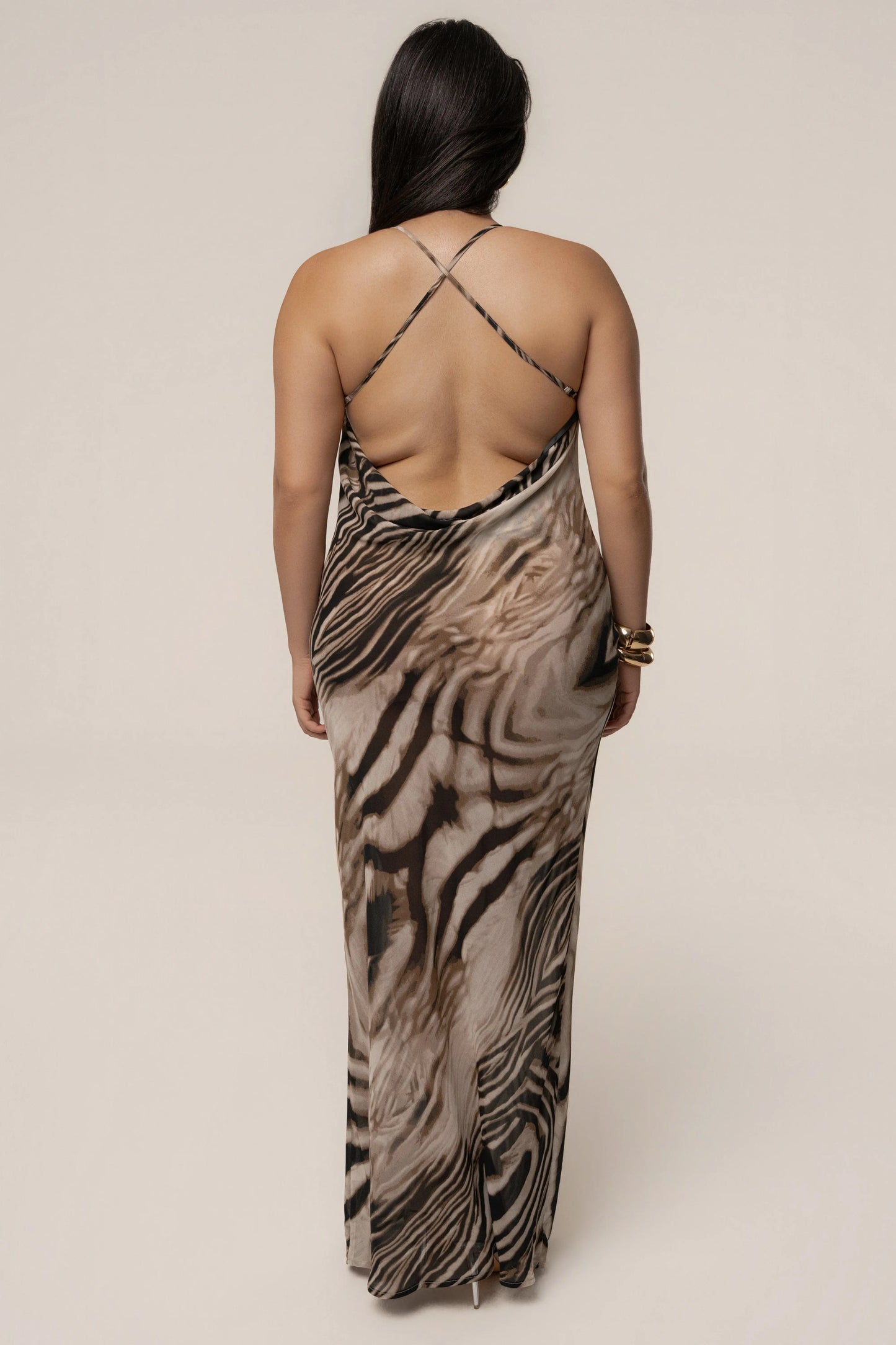 Brown Zebra Print Infinite Journey Maxi Dress JLUXLABEL