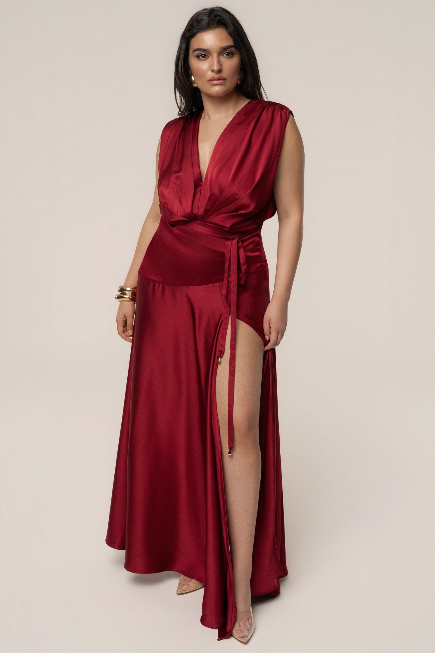 Red Amalia Satin Maxi Dress JLUXLABEL