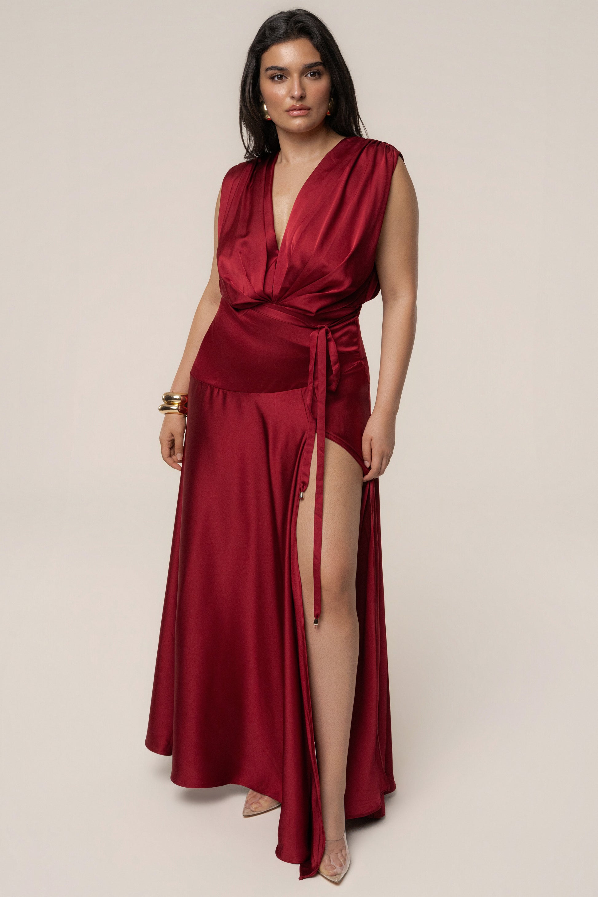 Red Amalia Satin Maxi Dress JLUXLABEL