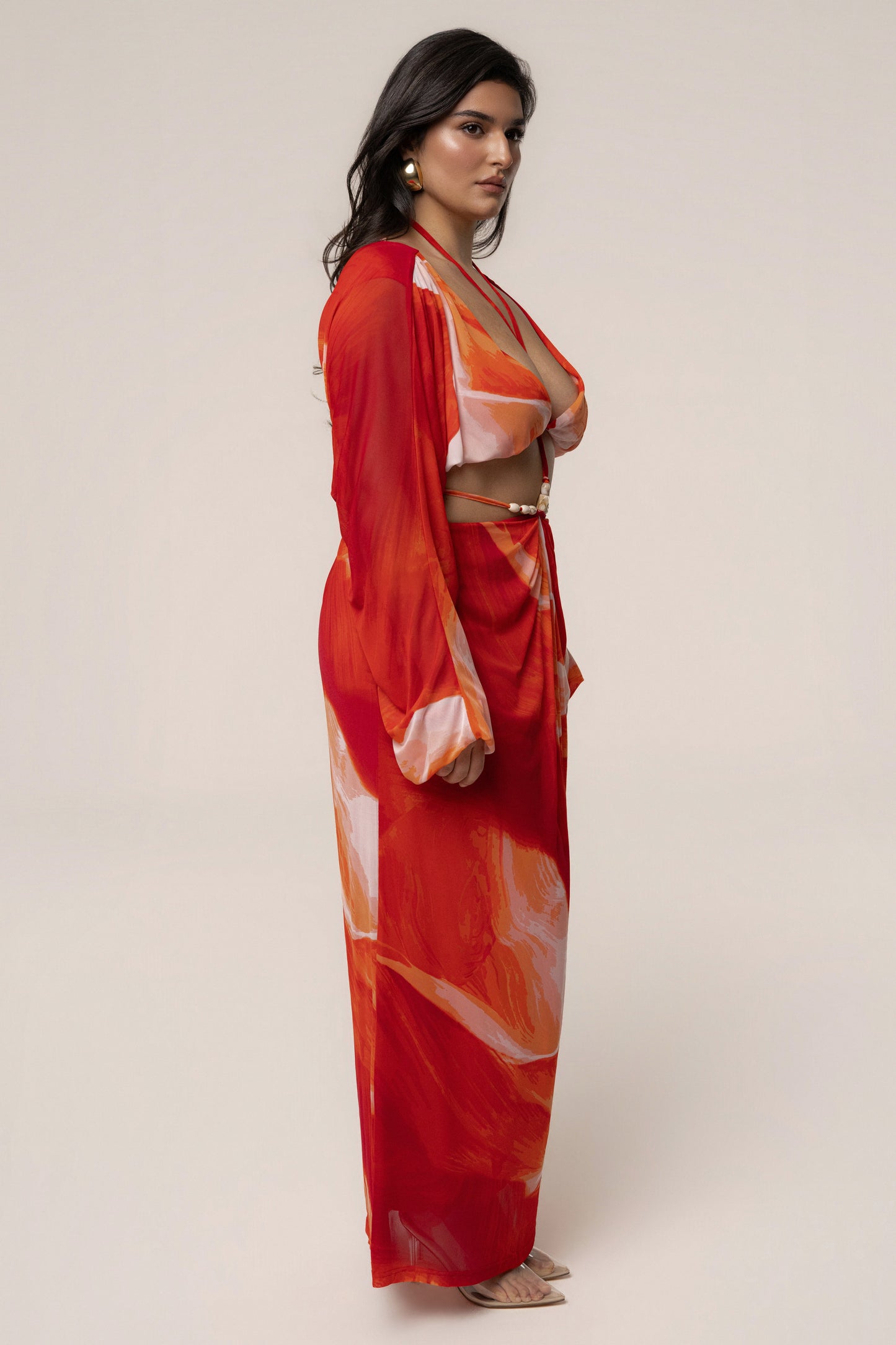 Sunset Red Hera Draped Maxi Skirt