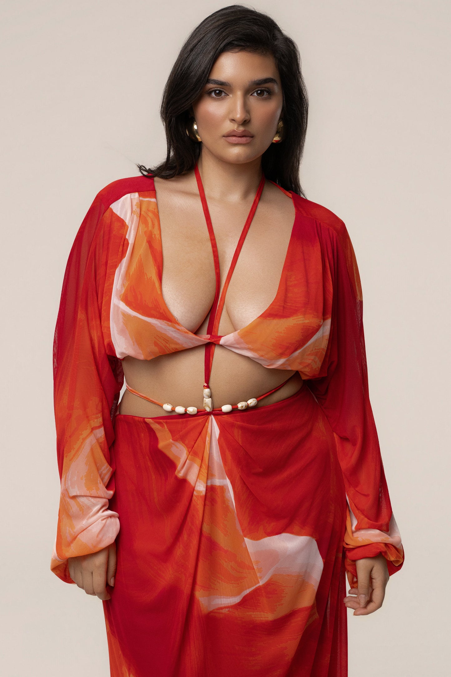Sunset Red Hera Draped Maxi Skirt