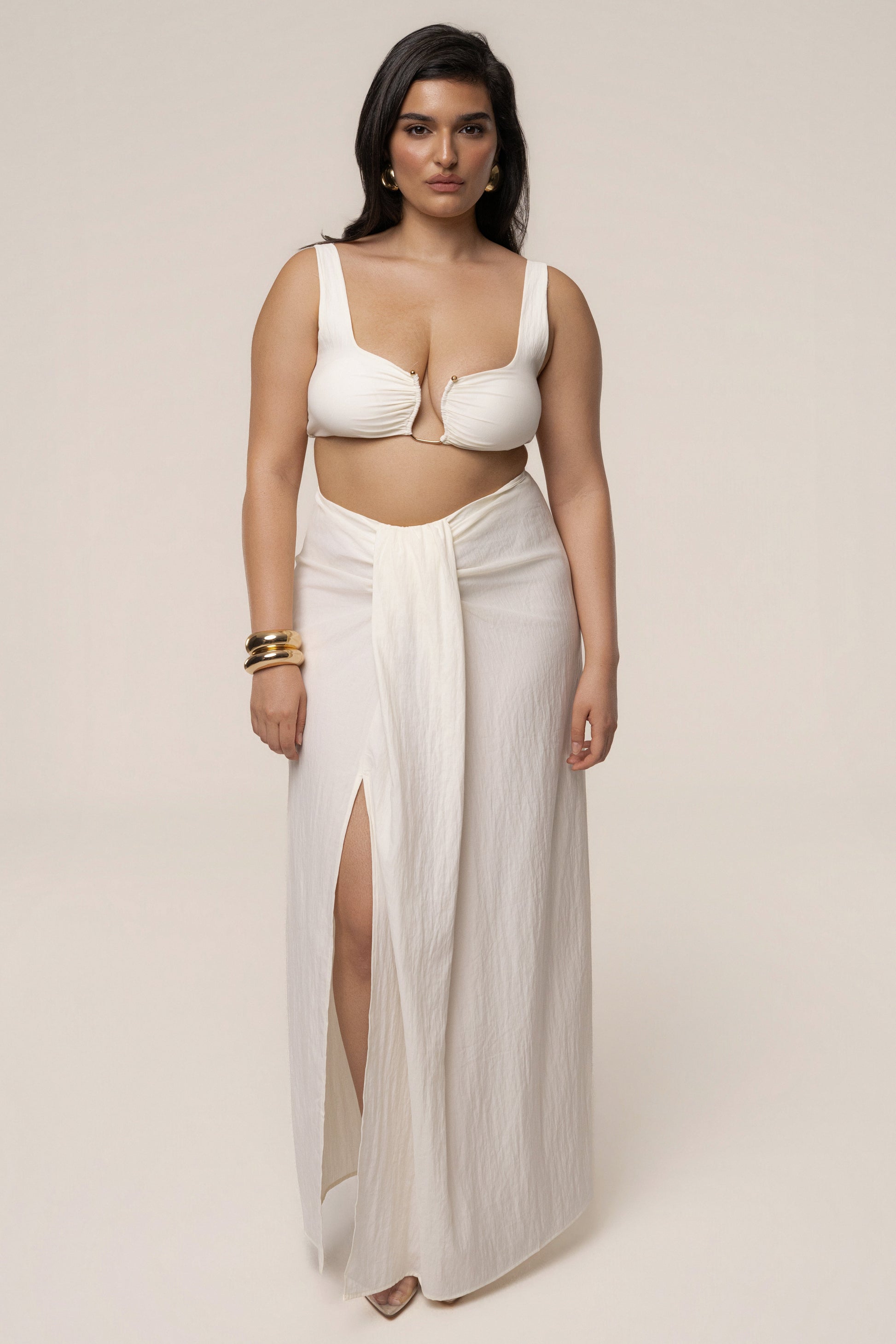 Ivory Flowing Elegance Maxi Skirt JLUXLABEL
