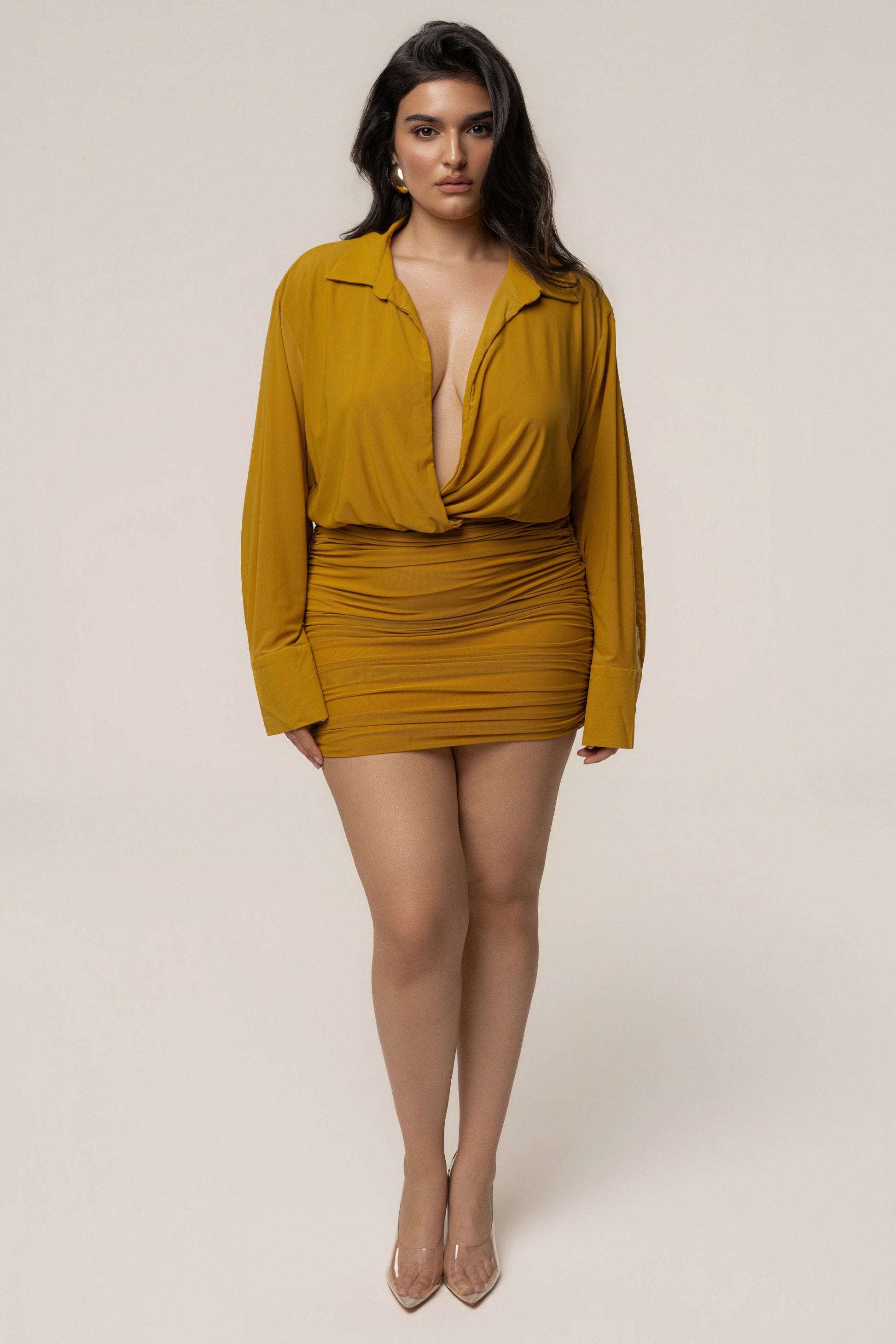 Lime Leah Plunge Mini Dress JLUXLABEL