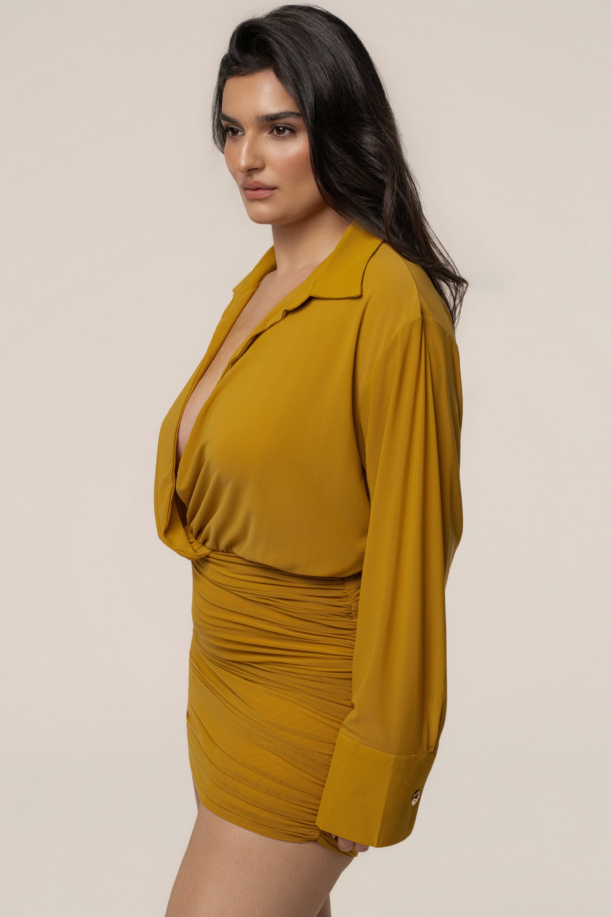 Lime Leah Plunge Mini Dress JLUXLABEL