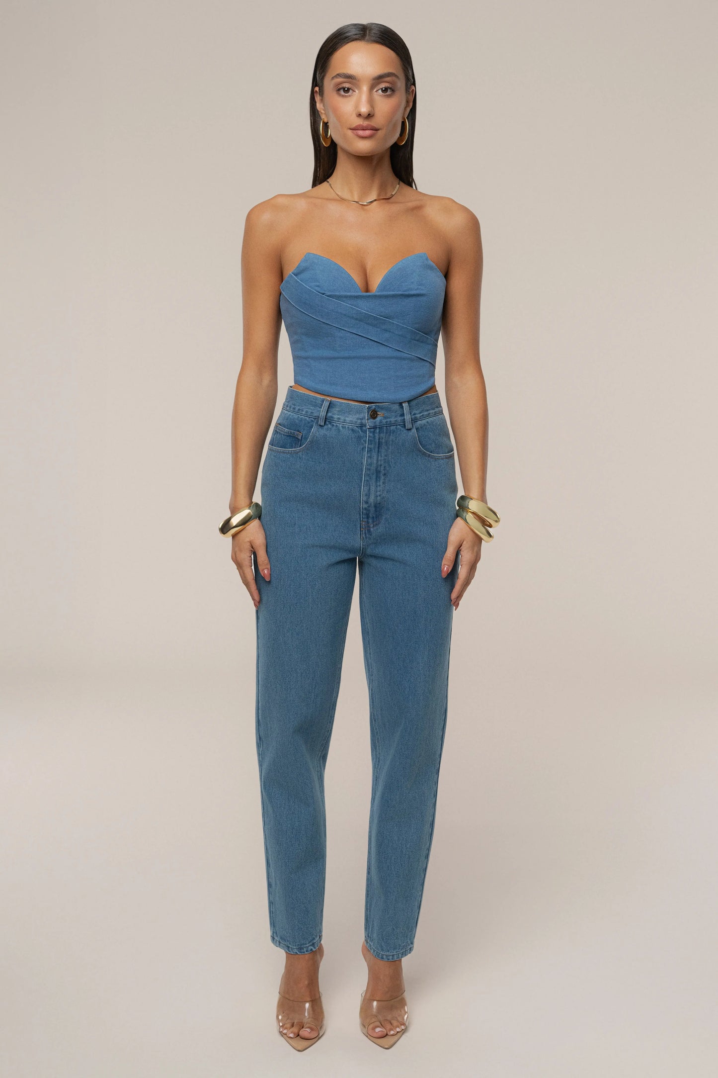 Medium Wash Teyana Denim Bustier JLUXLABEL