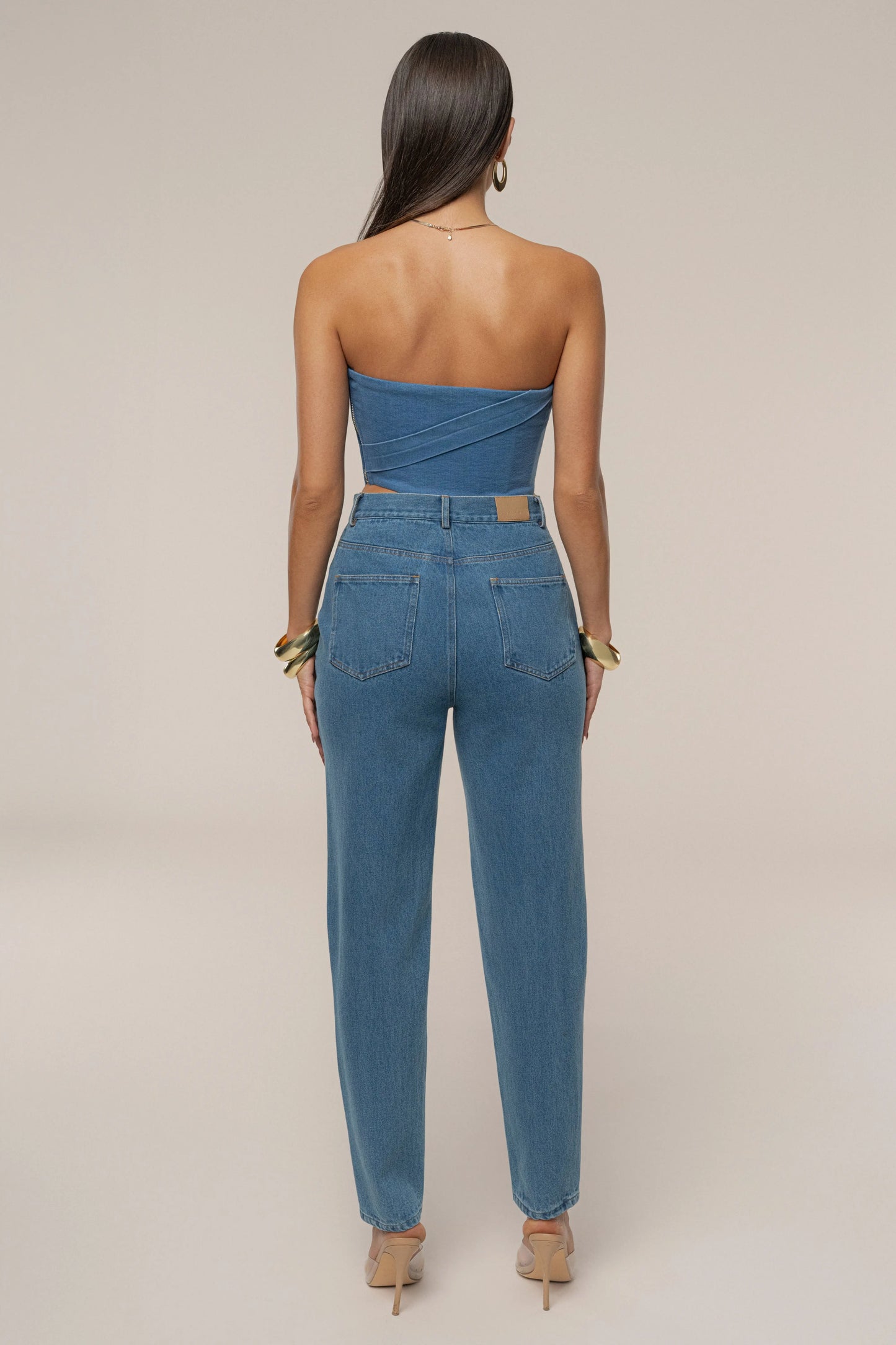 Medium Wash Teyana Denim Bustier JLUXLABEL