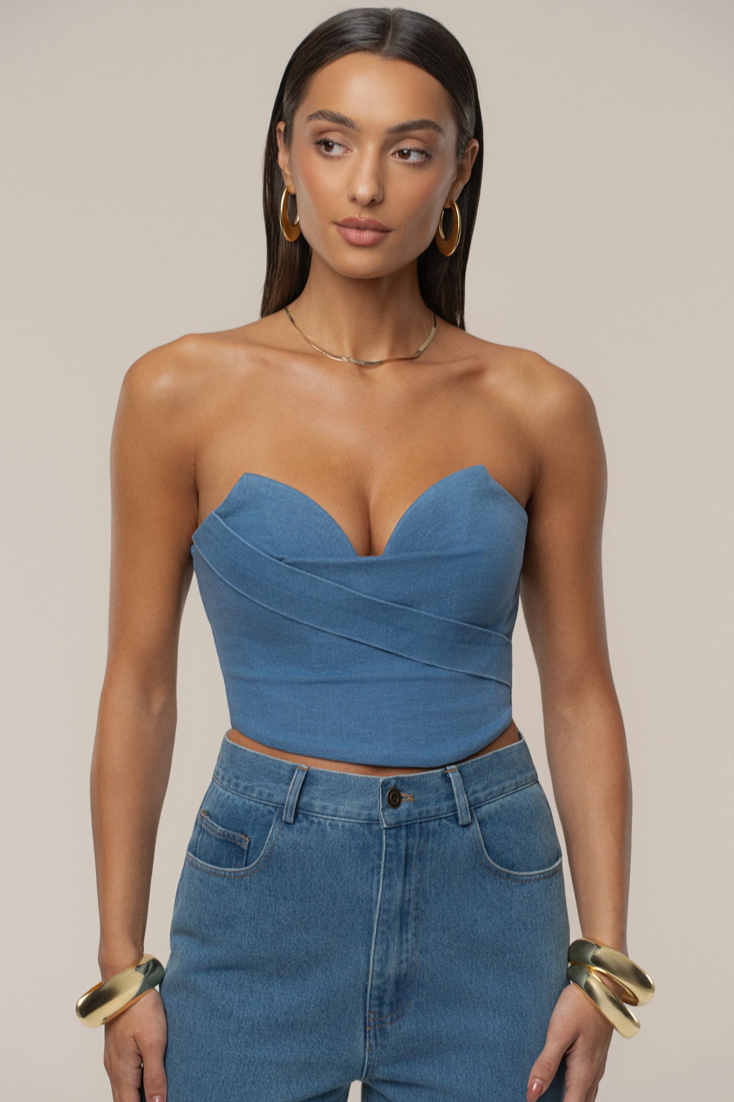 Medium Wash Teyana Denim Bustier JLUXLABEL