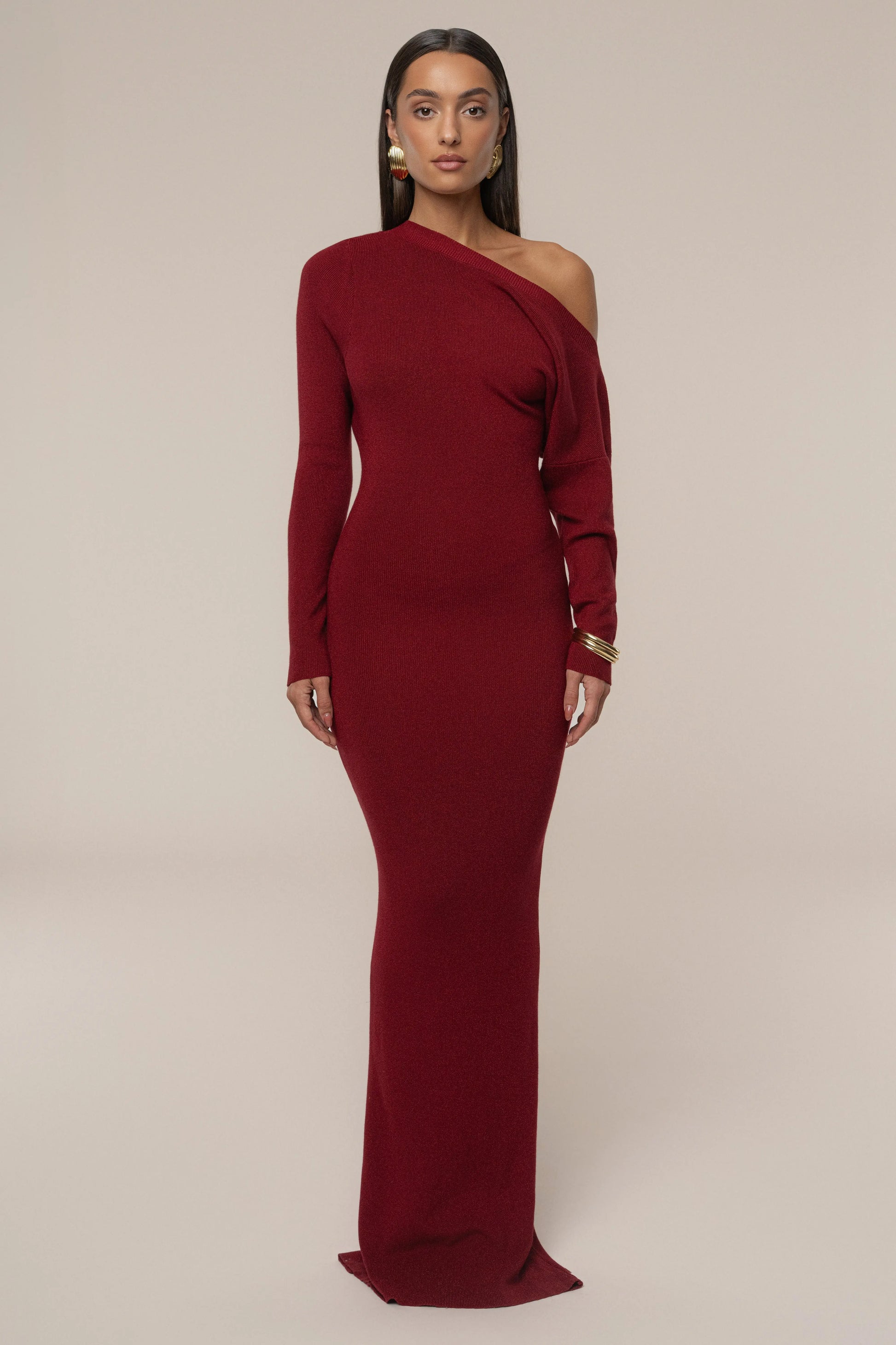 Red Night Shimmers Asymmetrical Maxi Dress JLUXLABEL