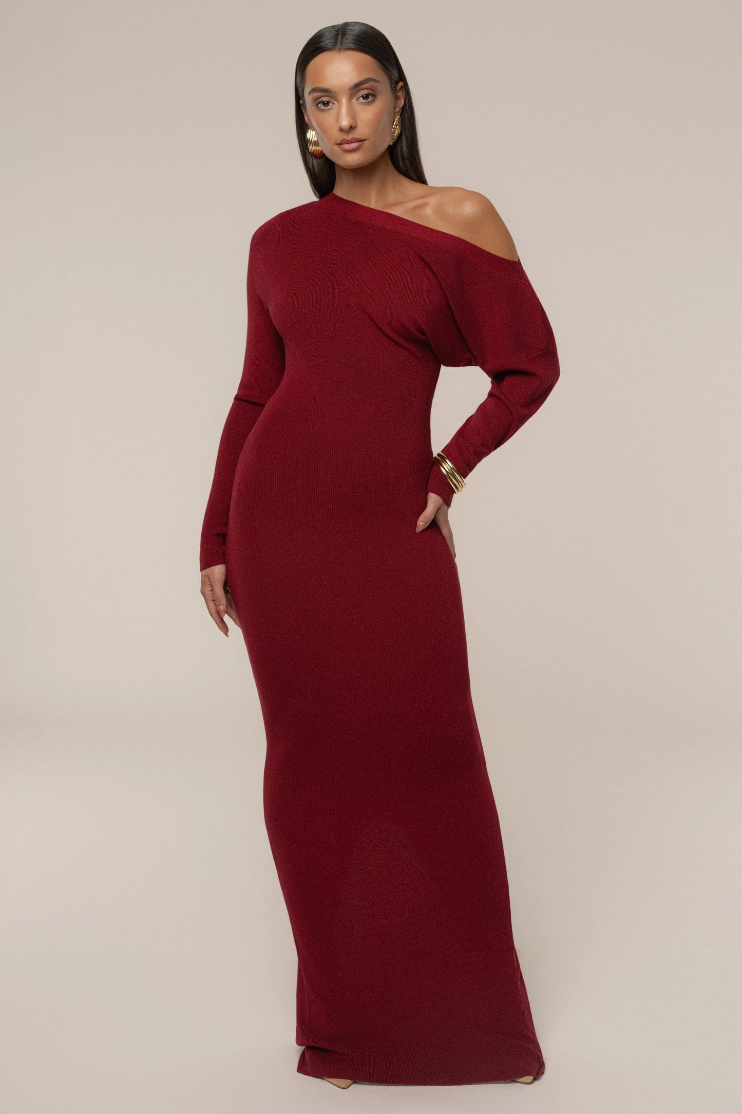 Red Night Shimmers Asymmetrical Maxi Dress JLUXLABEL