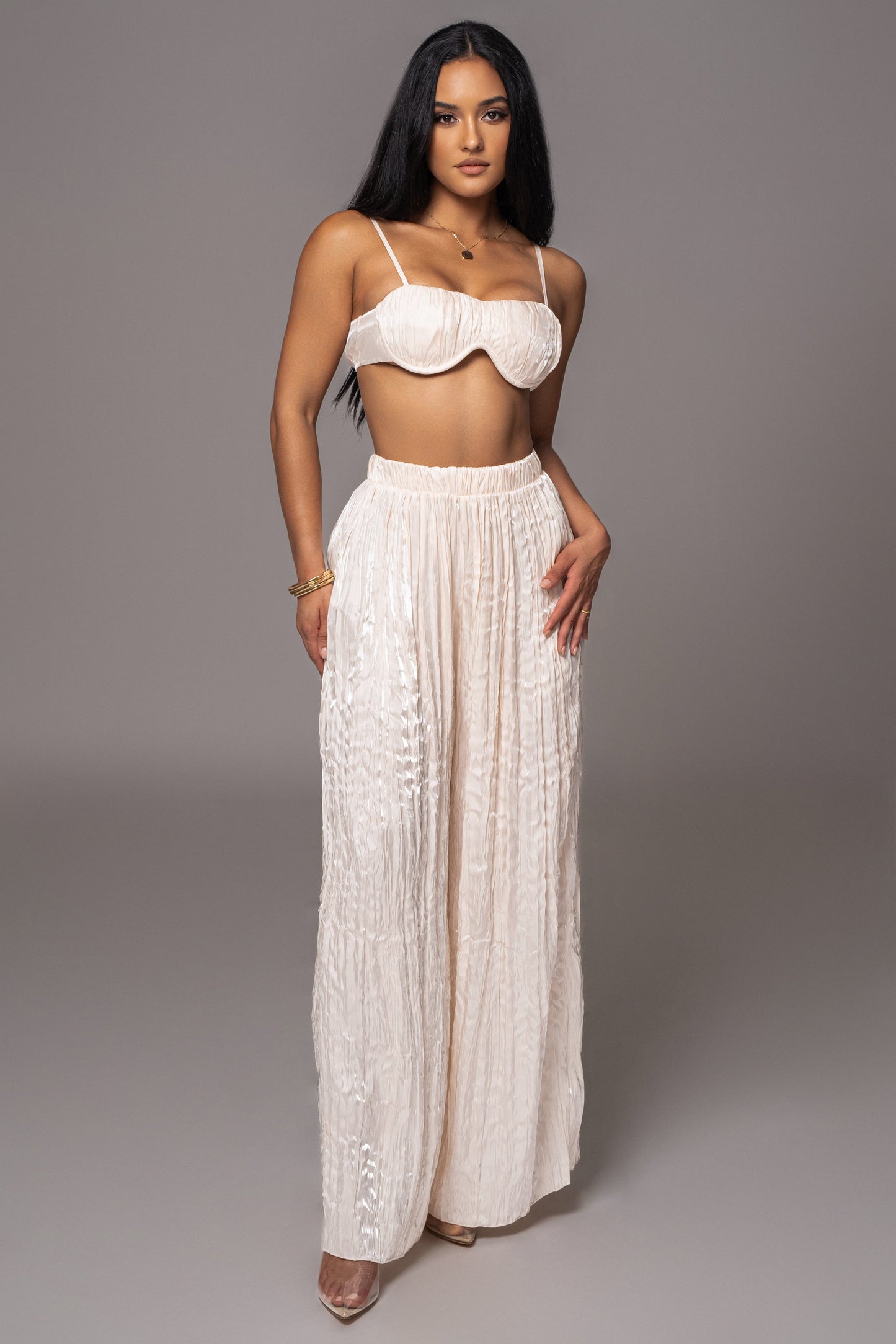 Cream Let's Get Away Satin Pant Set