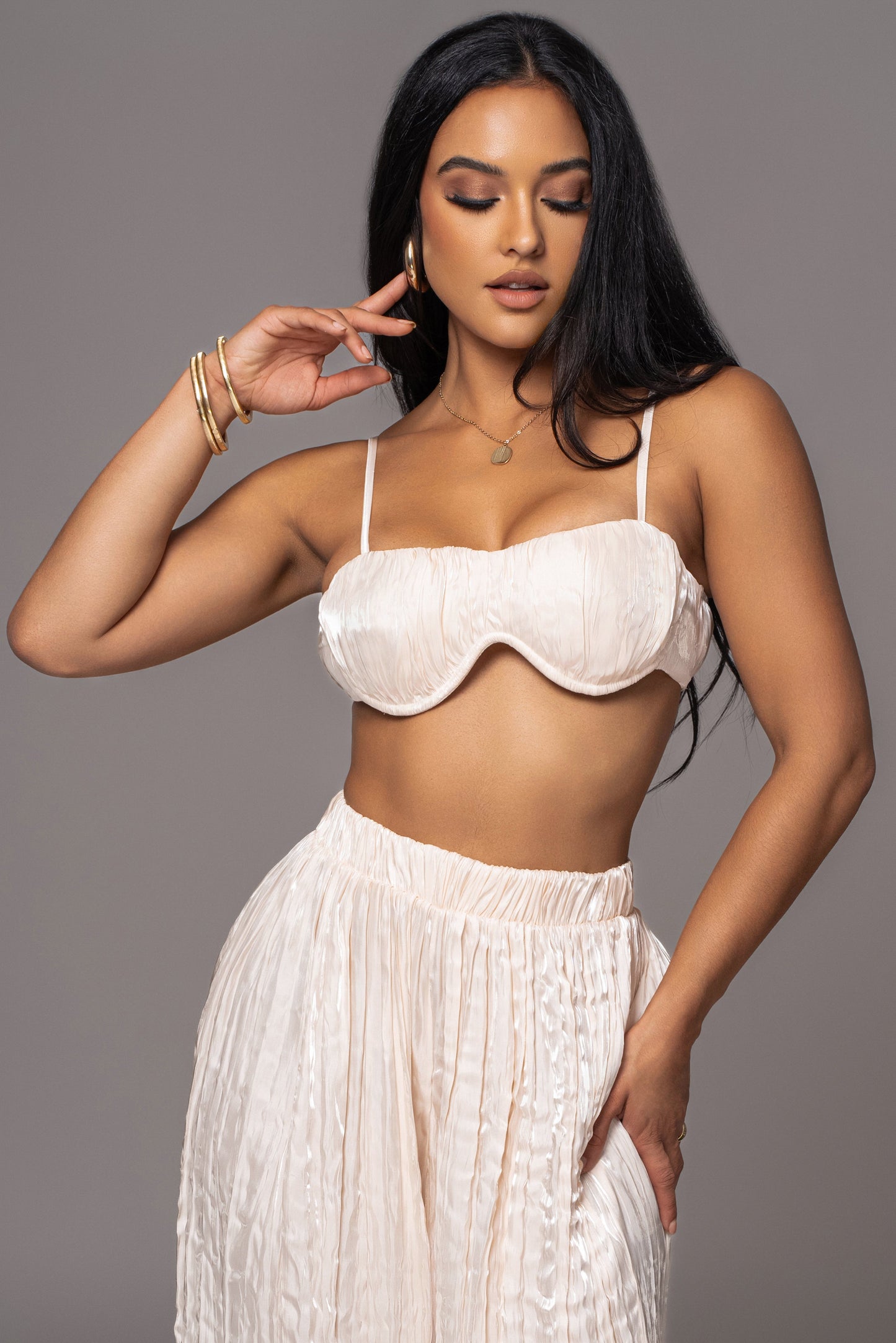Cream Let's Get Away Satin Pant Set
