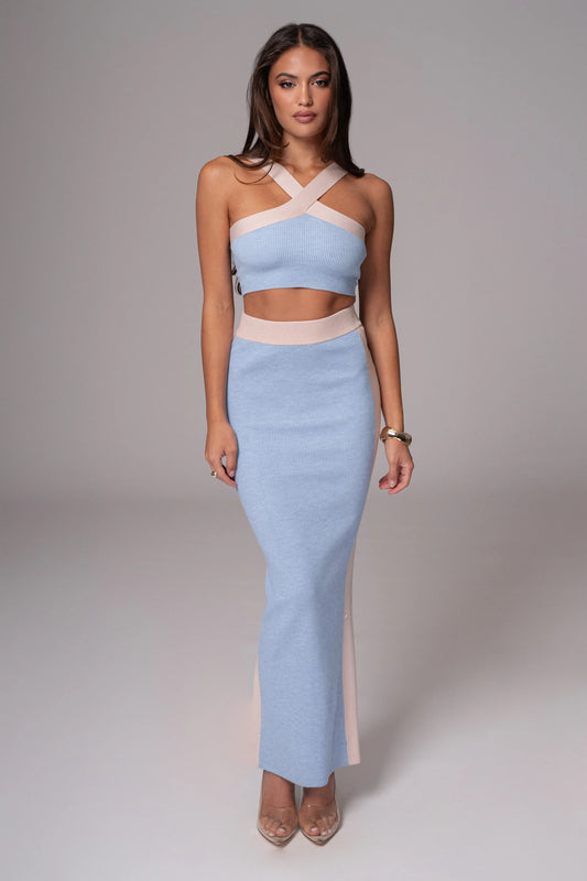 Blue/Beige Heartbreaker Two-Piece Skirt Set JLUXLABEL