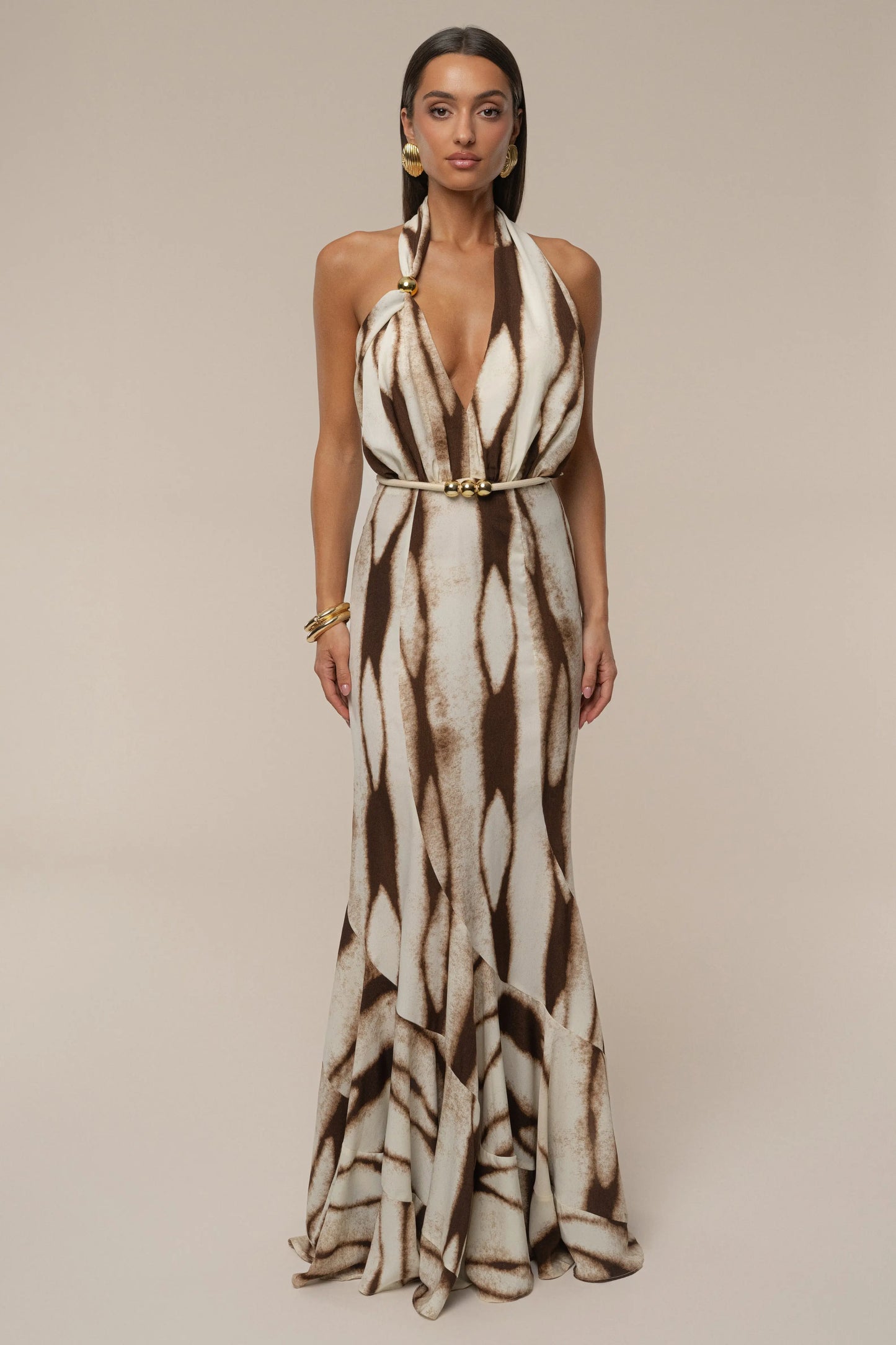 Ivory Desert Glow Flared Maxi Dress JLUXLABEL