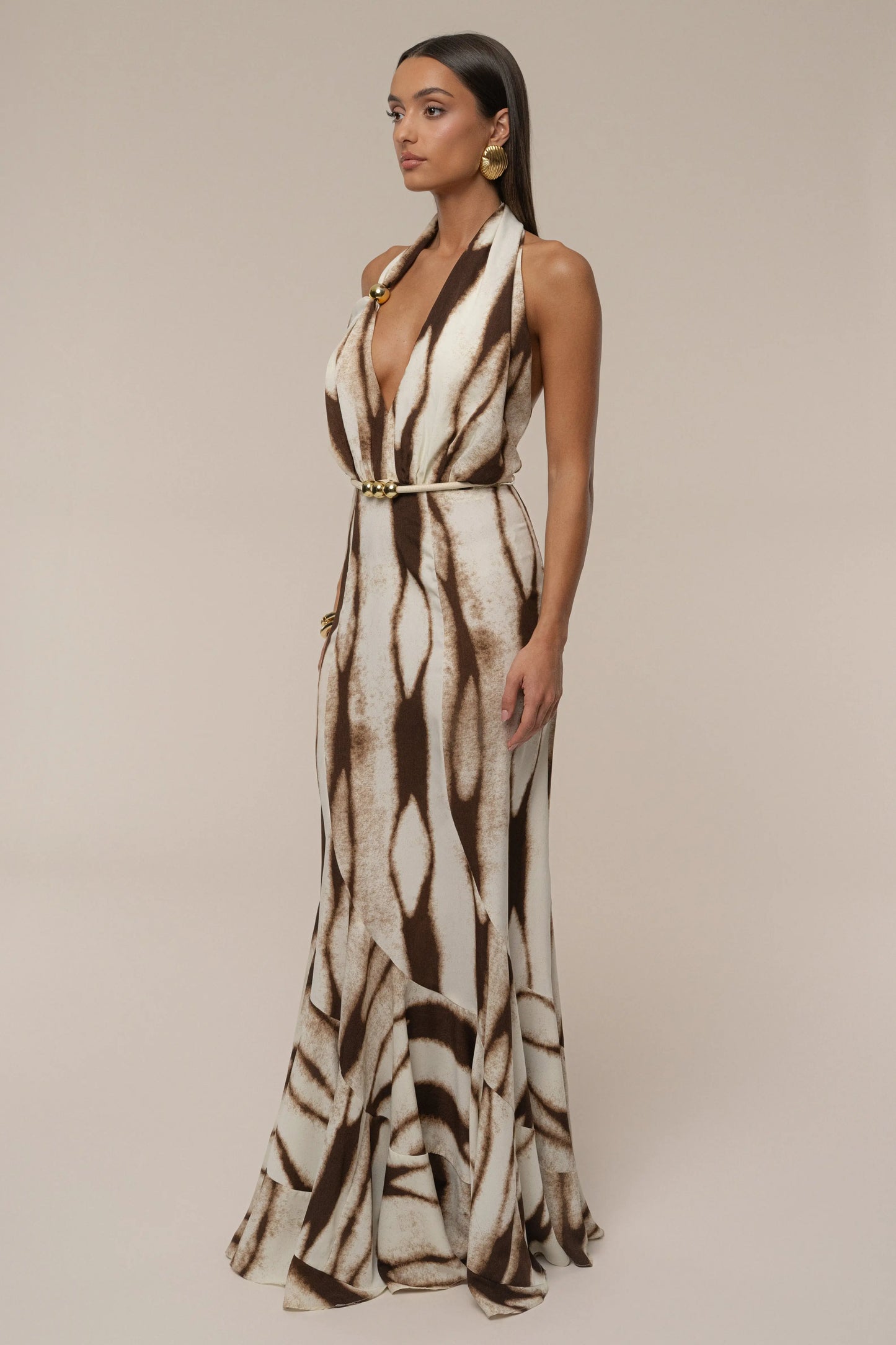 Ivory Desert Glow Flared Maxi Dress JLUXLABEL