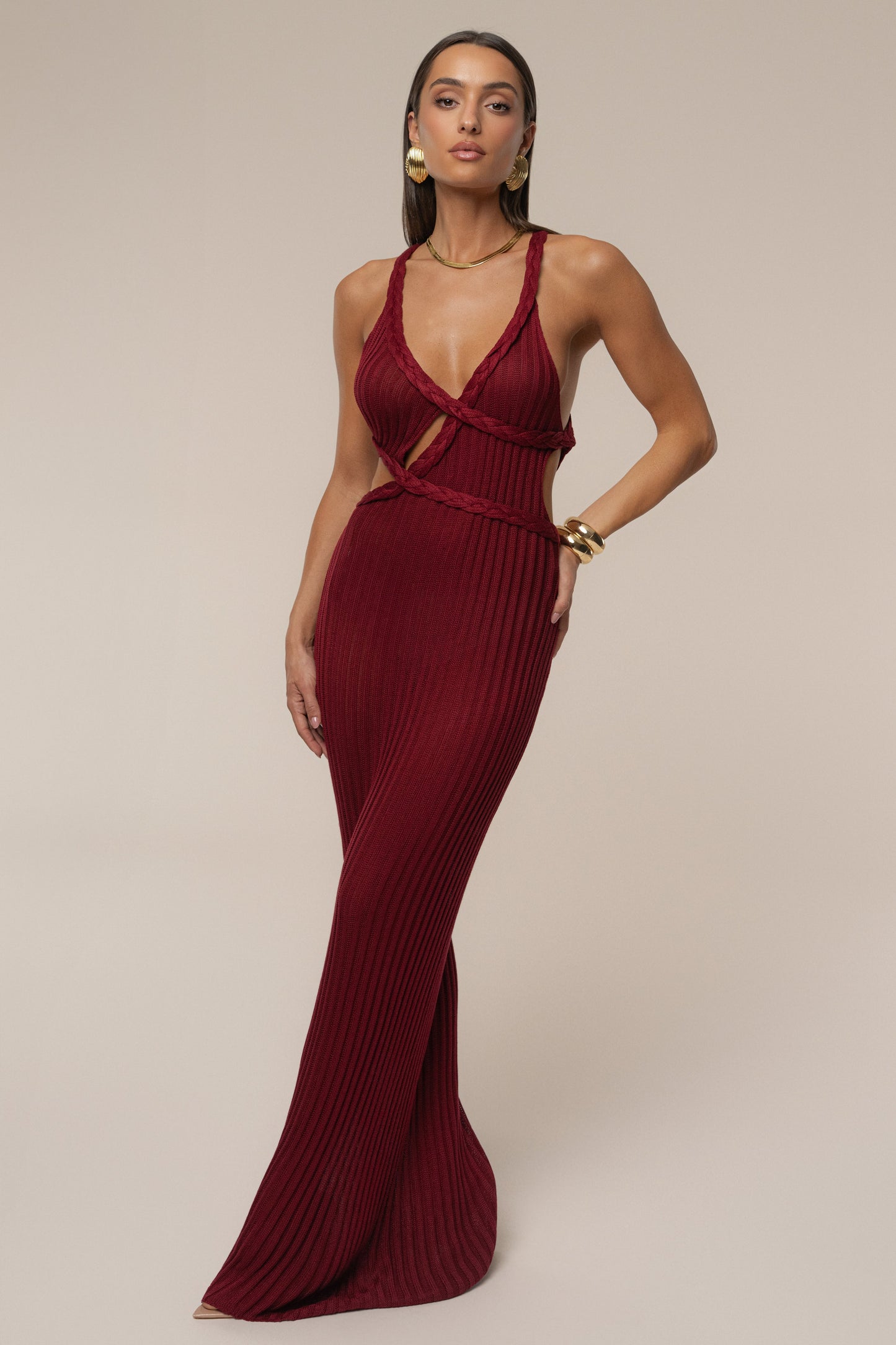 Burgundy Drift And Dream Braided Maxi Dress JLUXLABEL