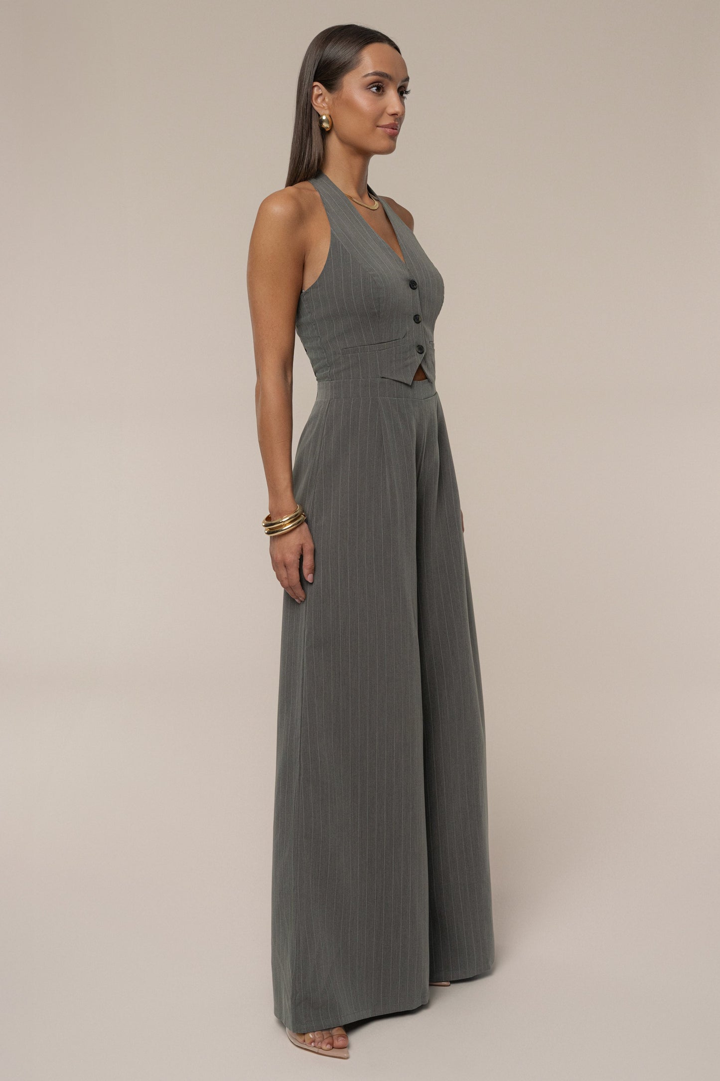 Grey Classic Pinstriped Jumpsuit