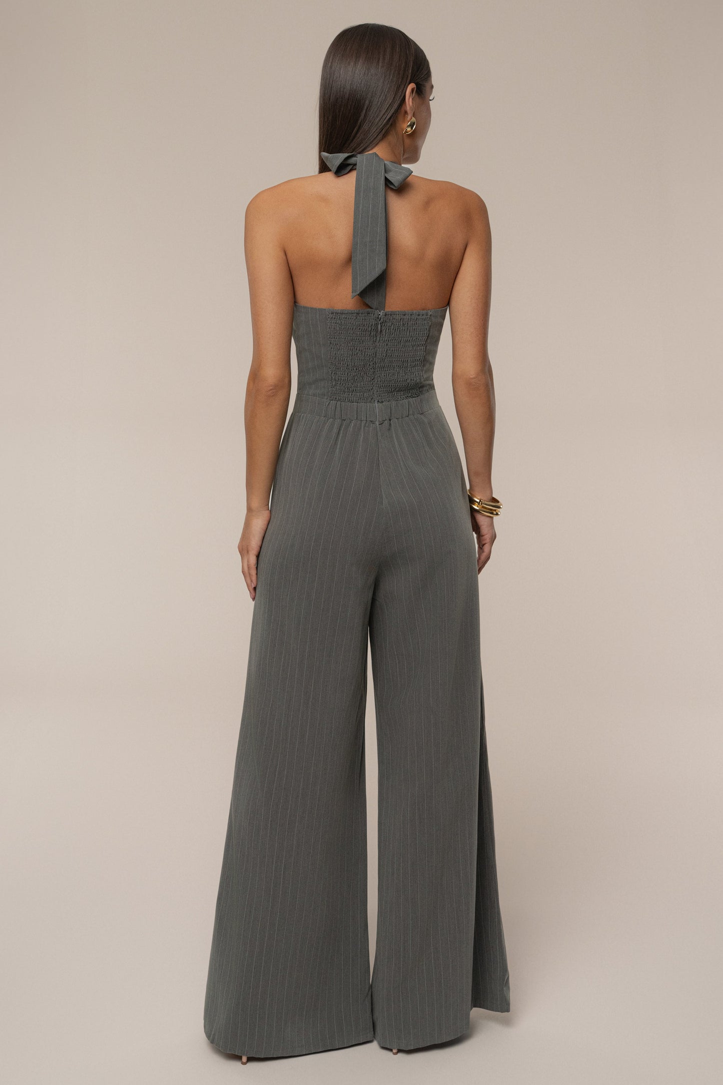 Grey Classic Pinstriped Jumpsuit