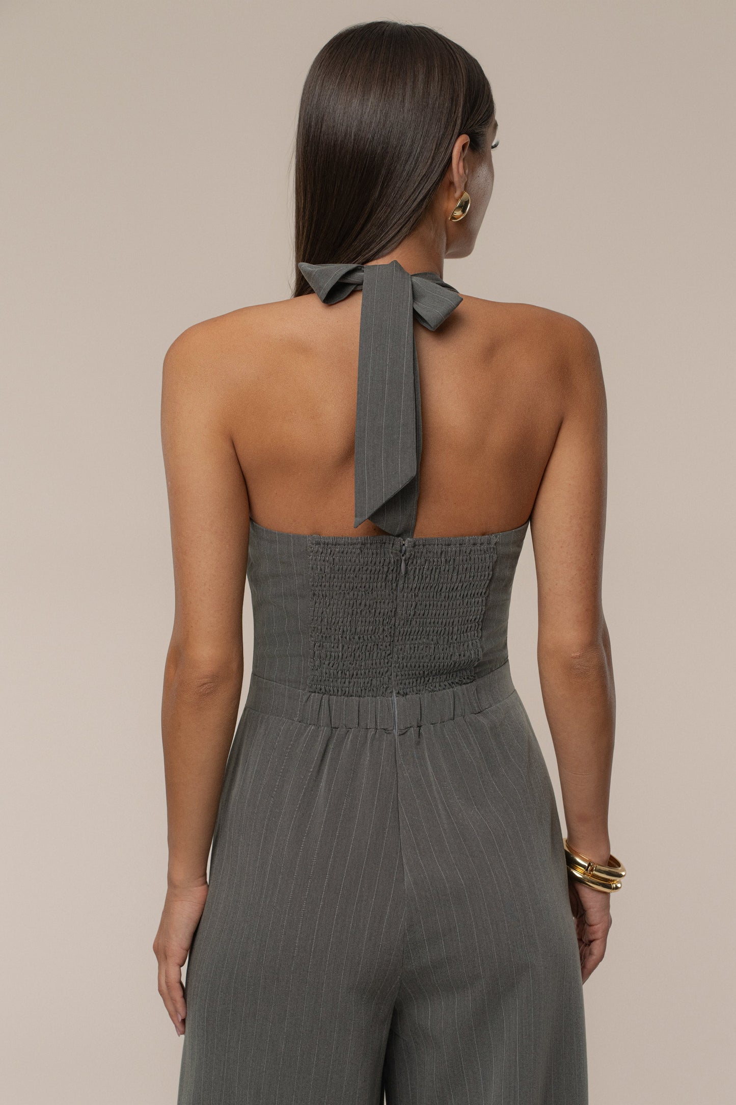 Grey Classic Pinstriped Jumpsuit