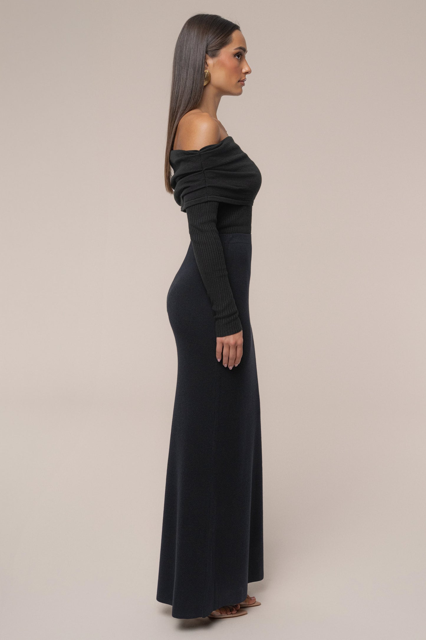 Black Off The Shoulder Knit Top