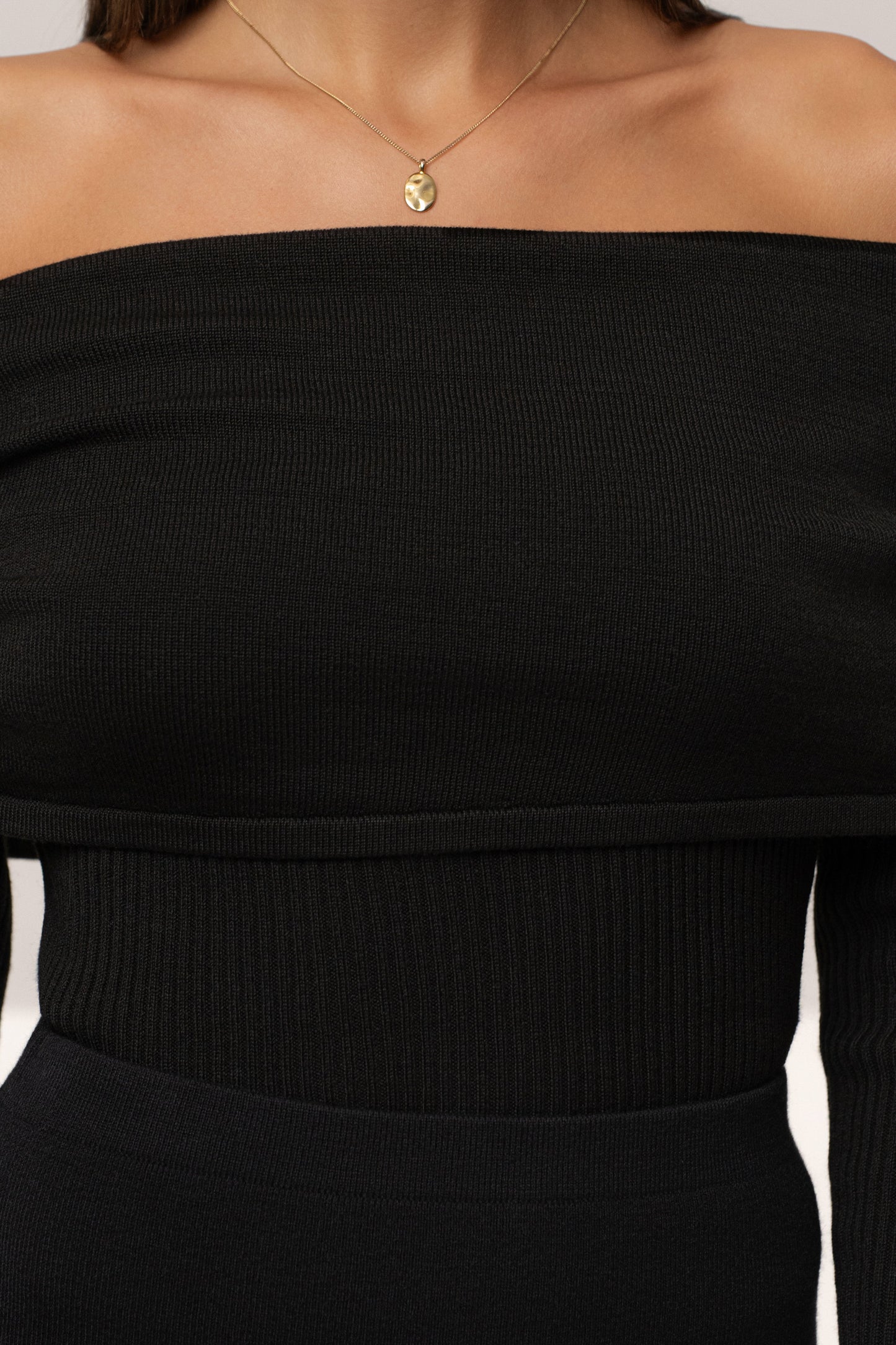 Black Off The Shoulder Knit Top