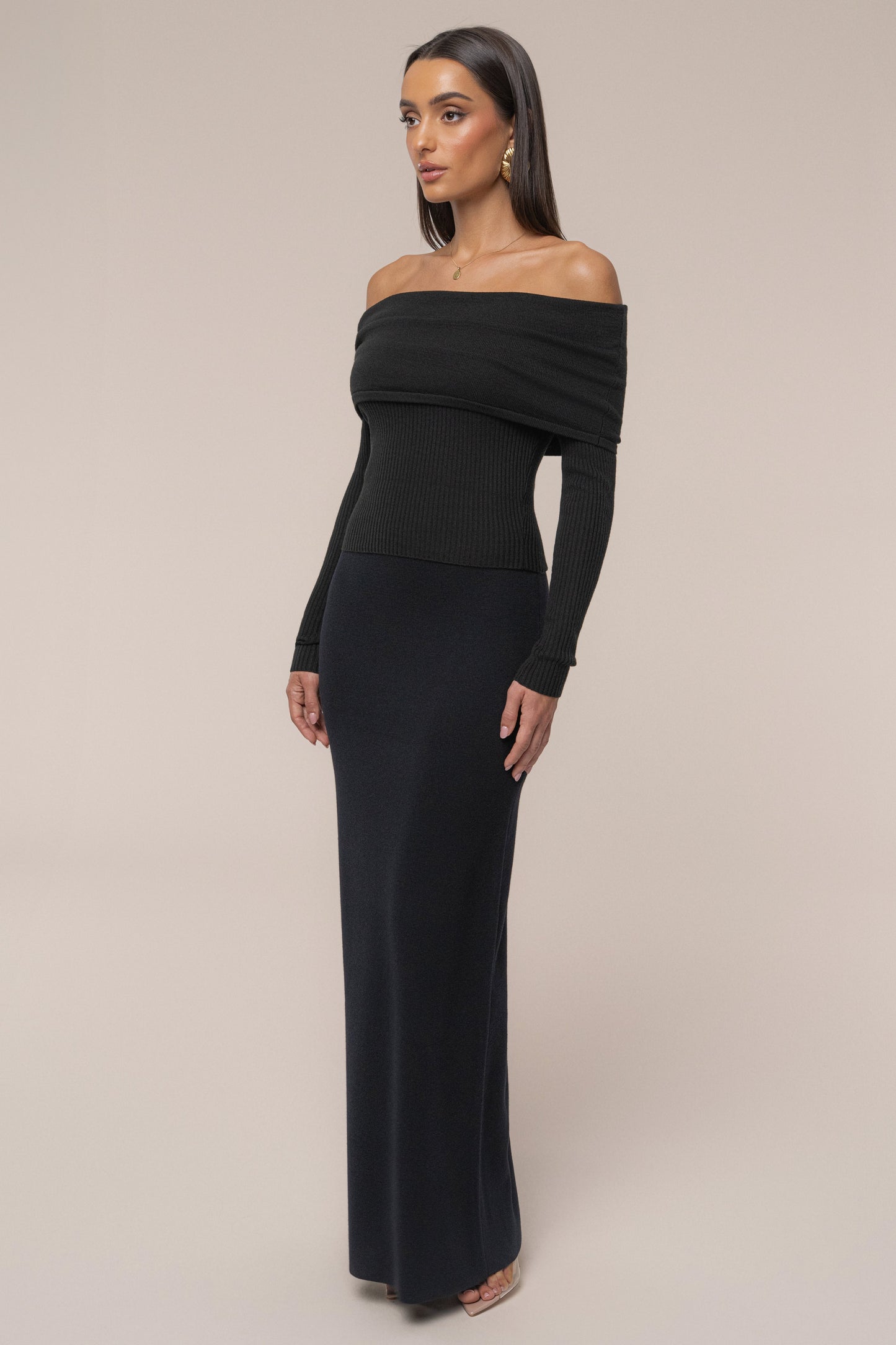 Black Off The Shoulder Knit Top
