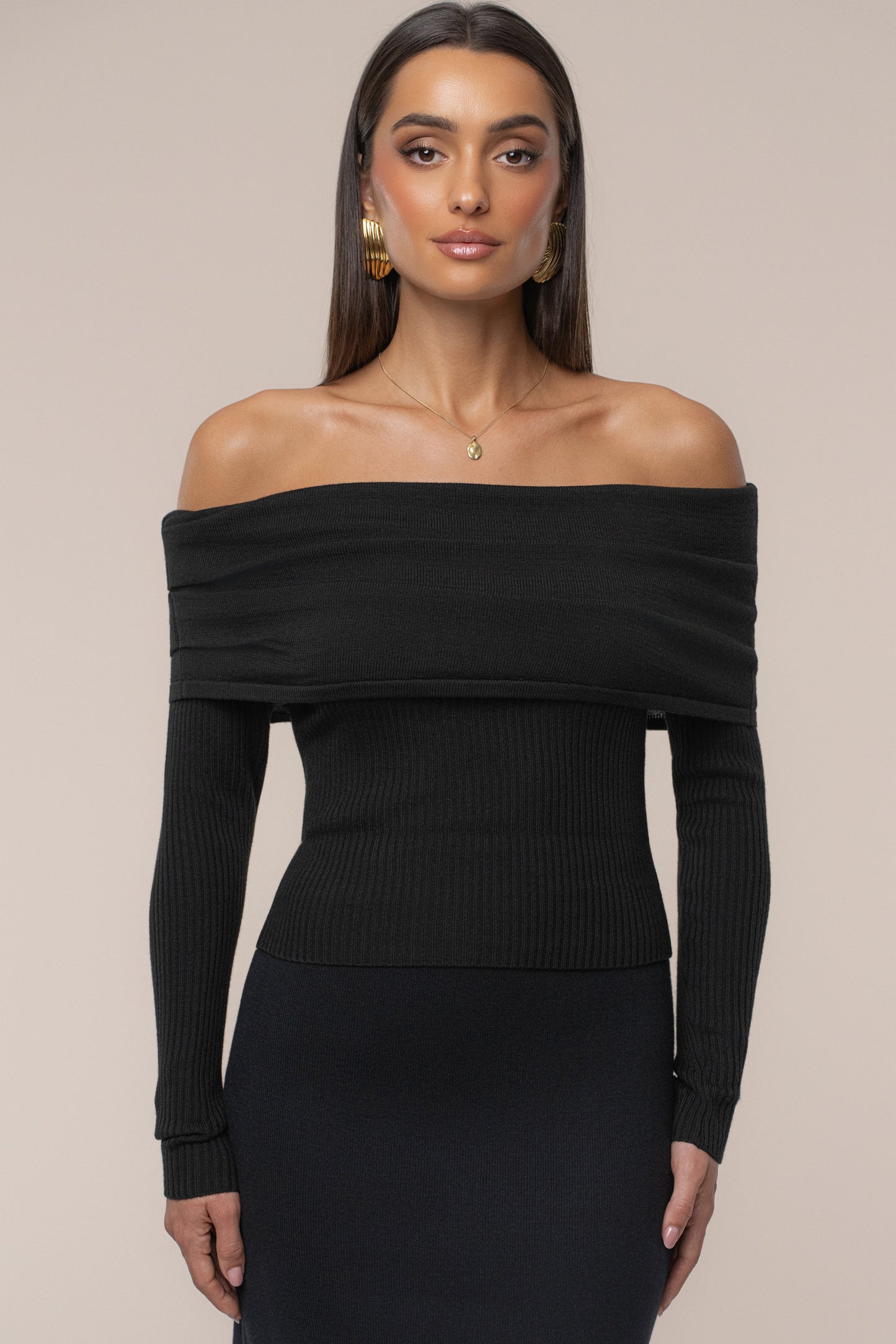 Black Off The Shoulder Knit Top