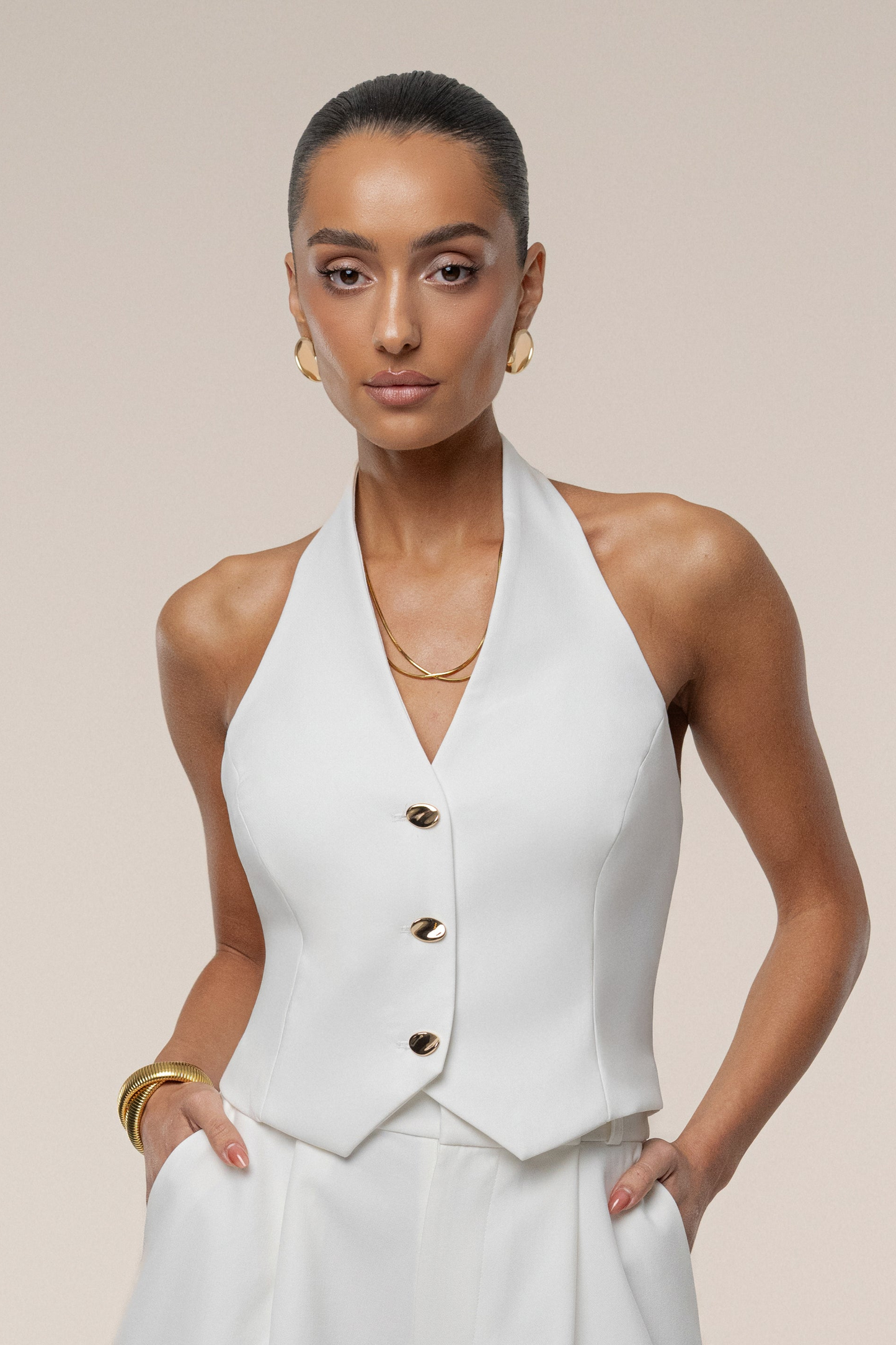 Ivory Luxe Halter Vest