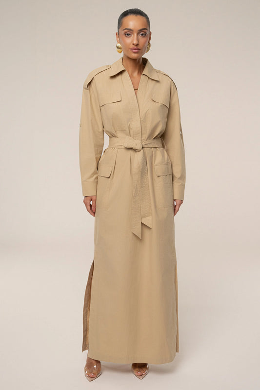 Khaki Harbor Shore Belted Maxi Dress JLUXLABEL