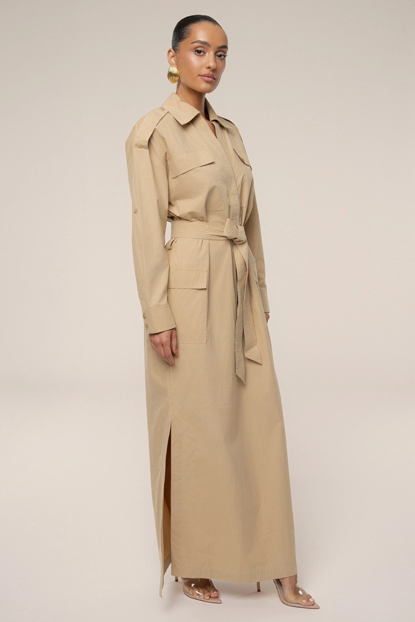 Khaki Harbor Shore Belted Maxi Dress JLUXLABEL