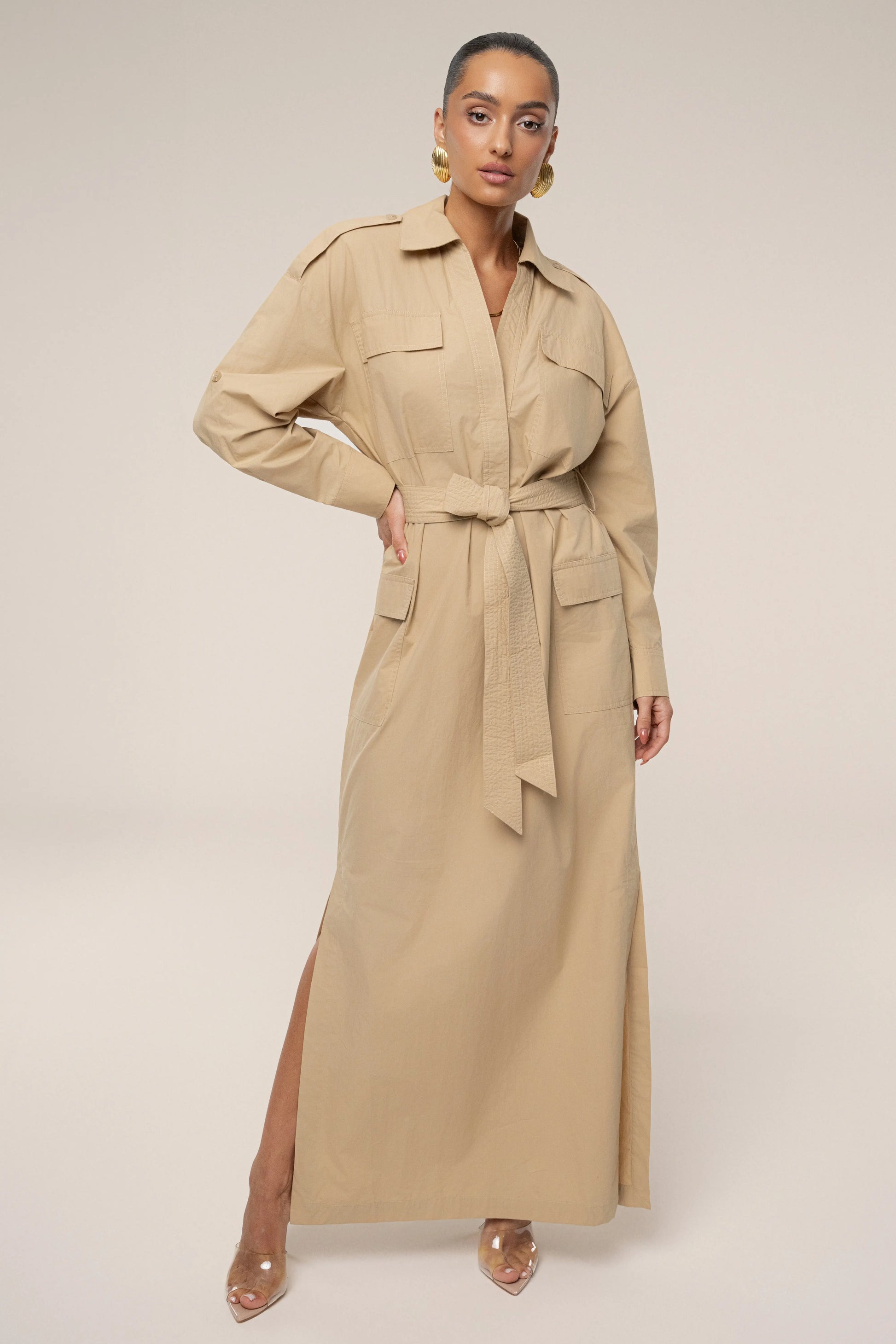 Khaki Harbor Shore Belted Maxi Dress JLUXLABEL
