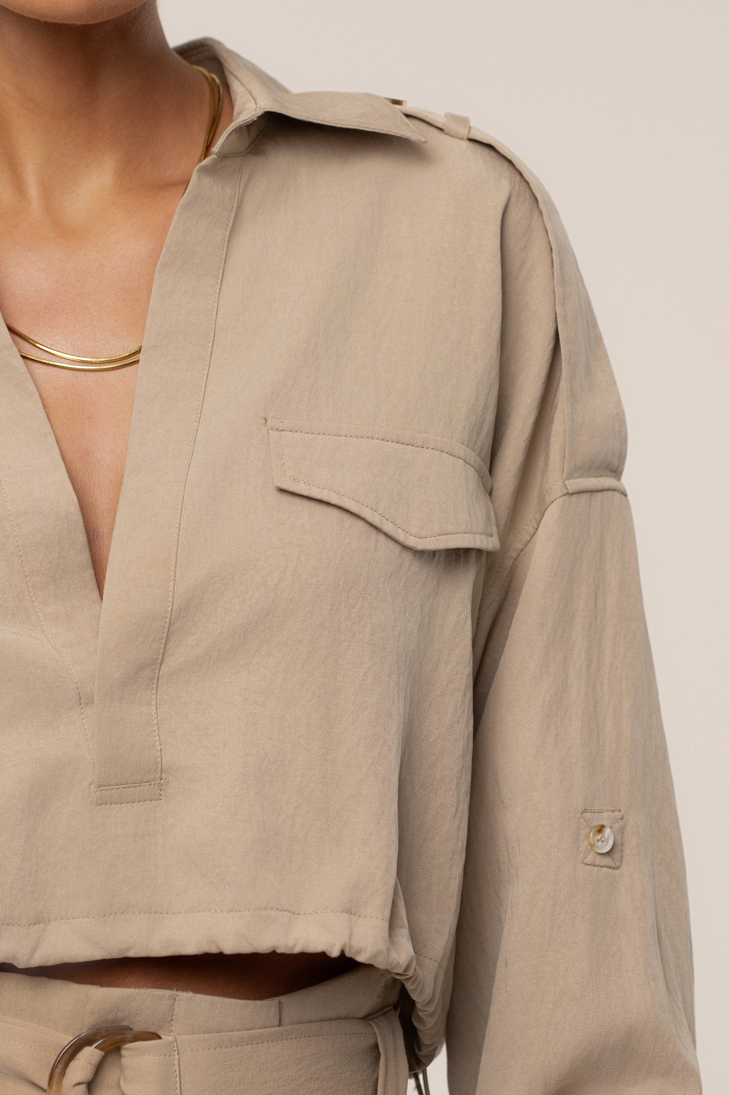 Tan Oasis Collared Crop Top