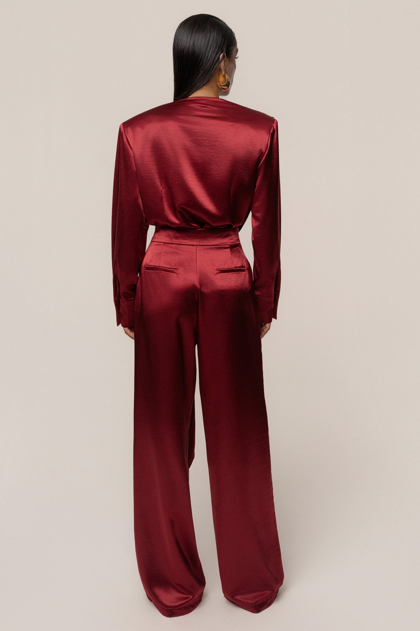 Burgundy Statement Draped Satin Top