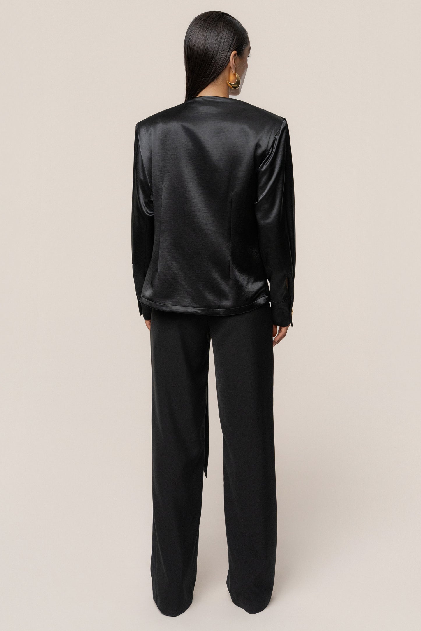 Black Statement Draped Satin Top