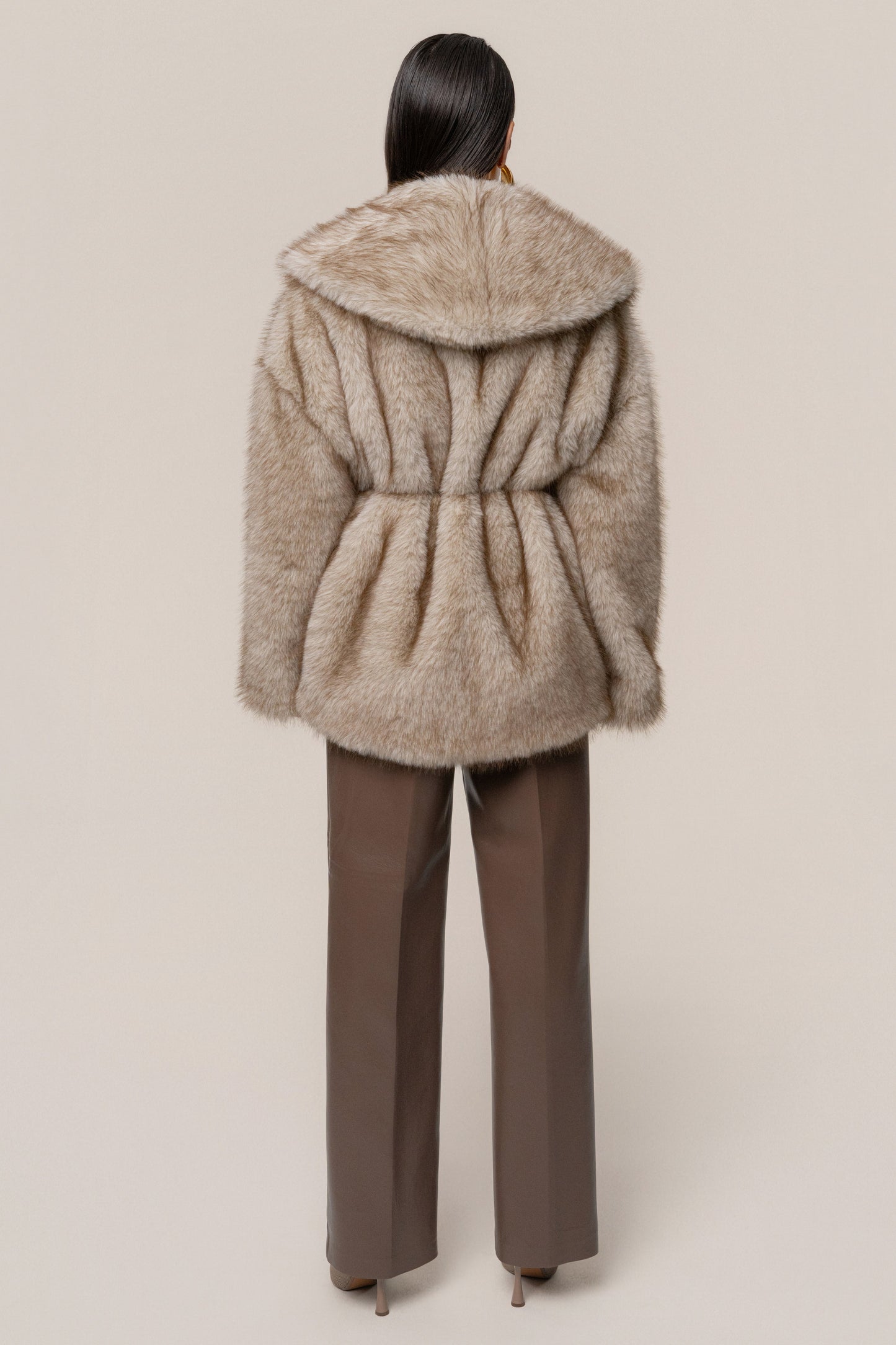 Ivory/Brown Soft Season Faux Fur Coat