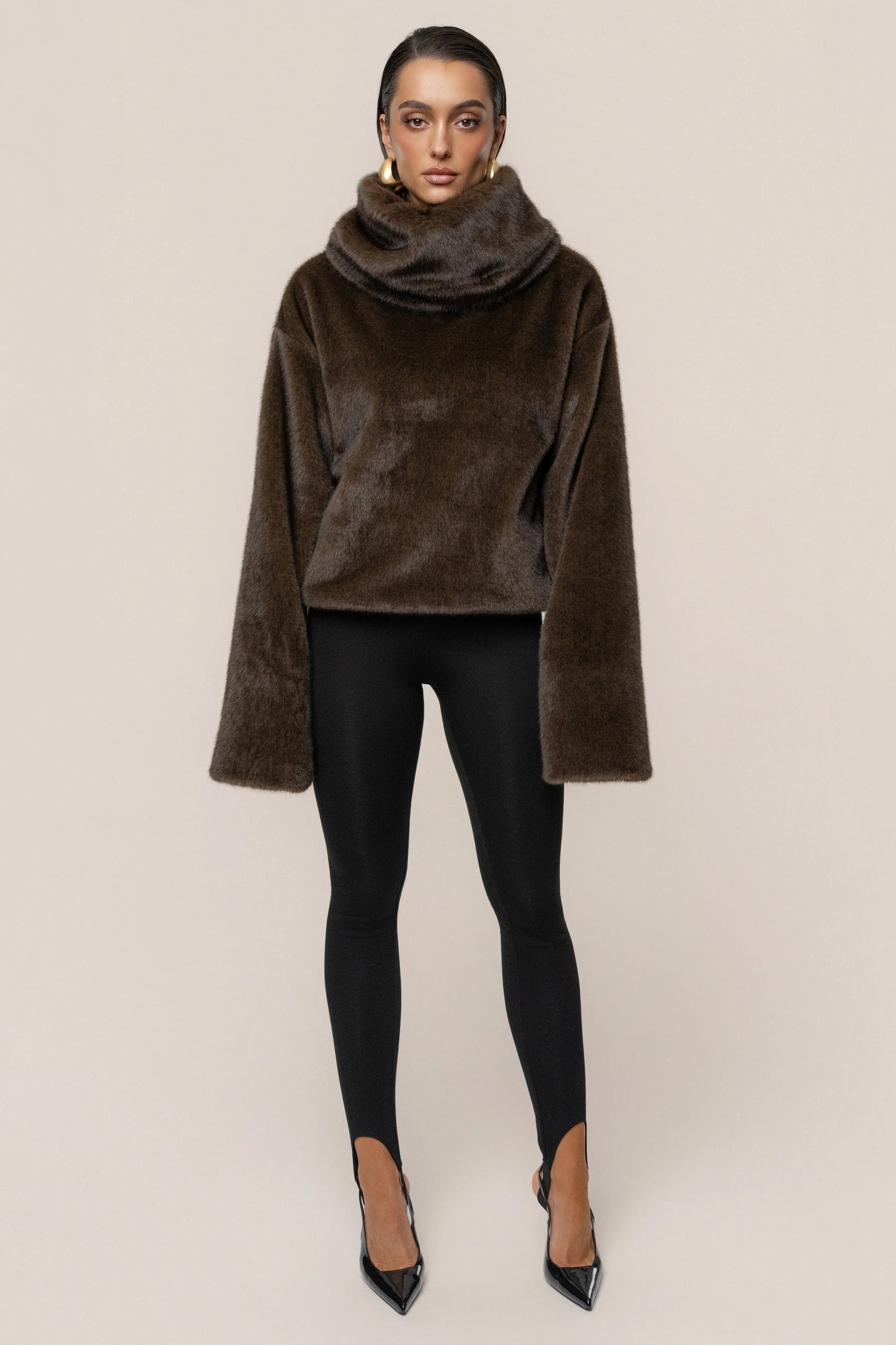Brown Polished Faux Fur Pullover JLUXLABEL