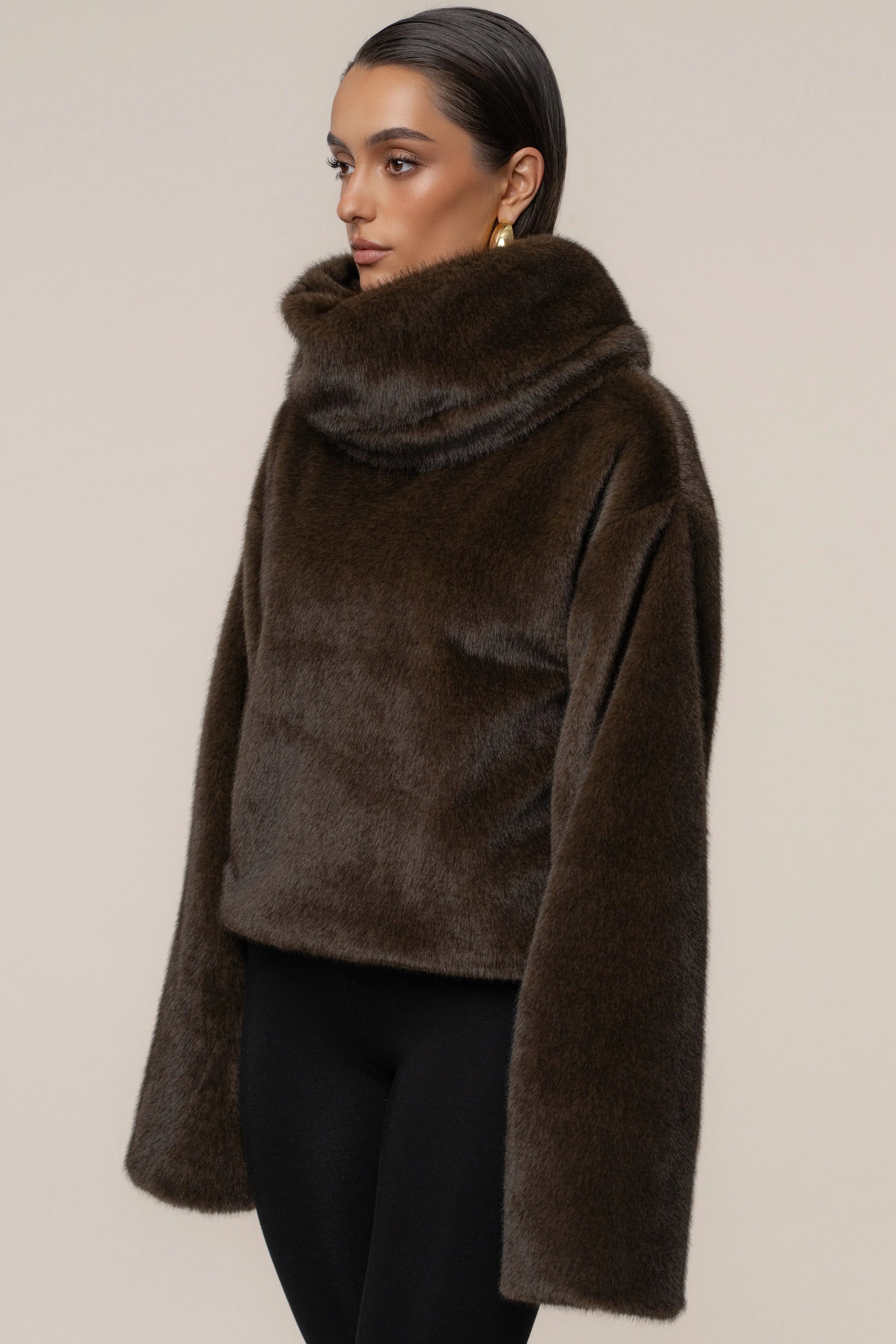 Brown Polished Faux Fur Pullover JLUXLABEL