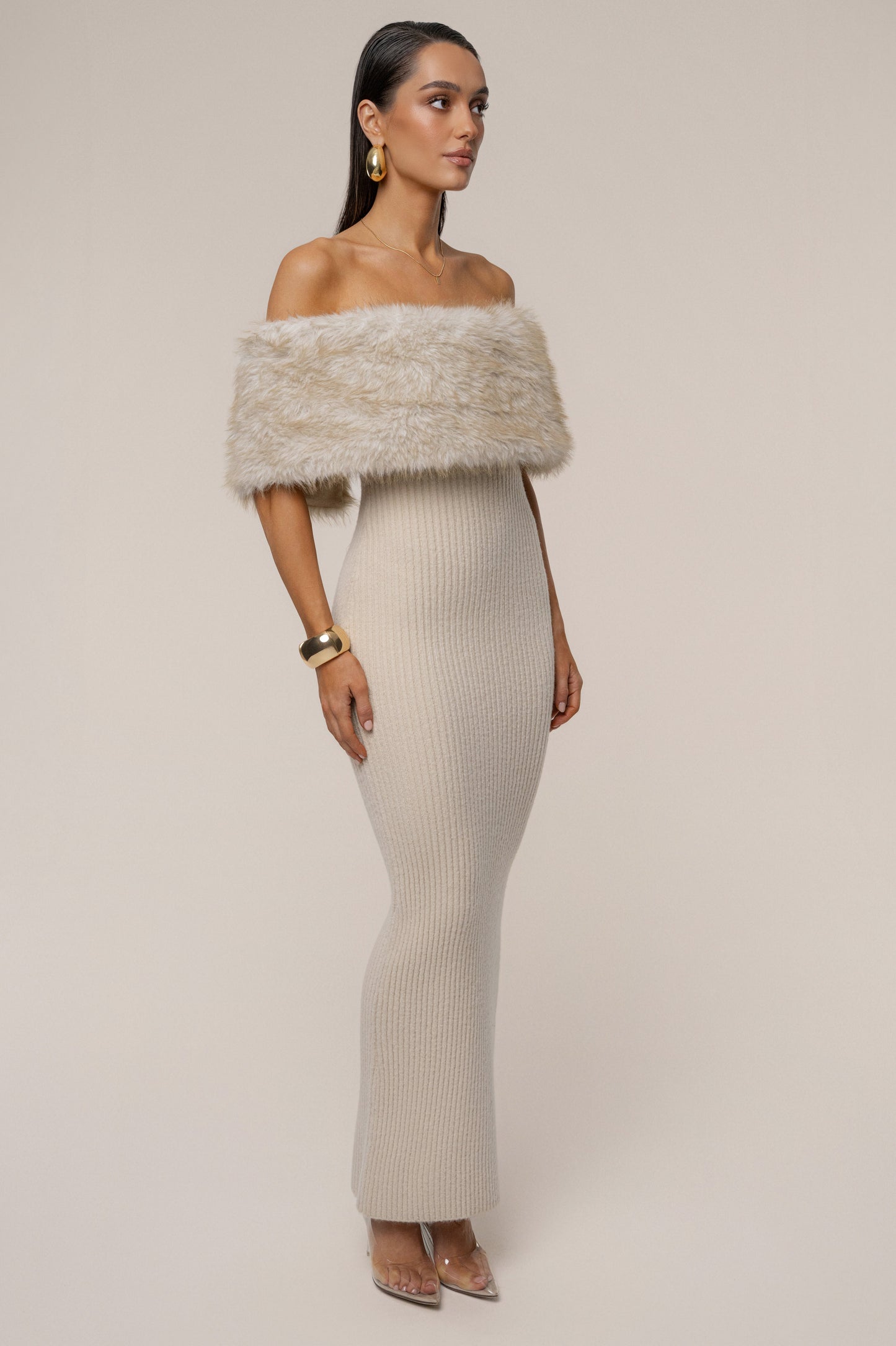 Stone Aspen Hour Faux Fur Dress