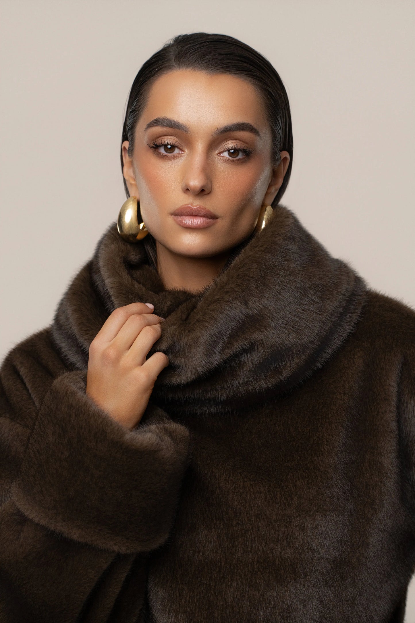 Brown Polished Faux Fur Pullover JLUXLABEL