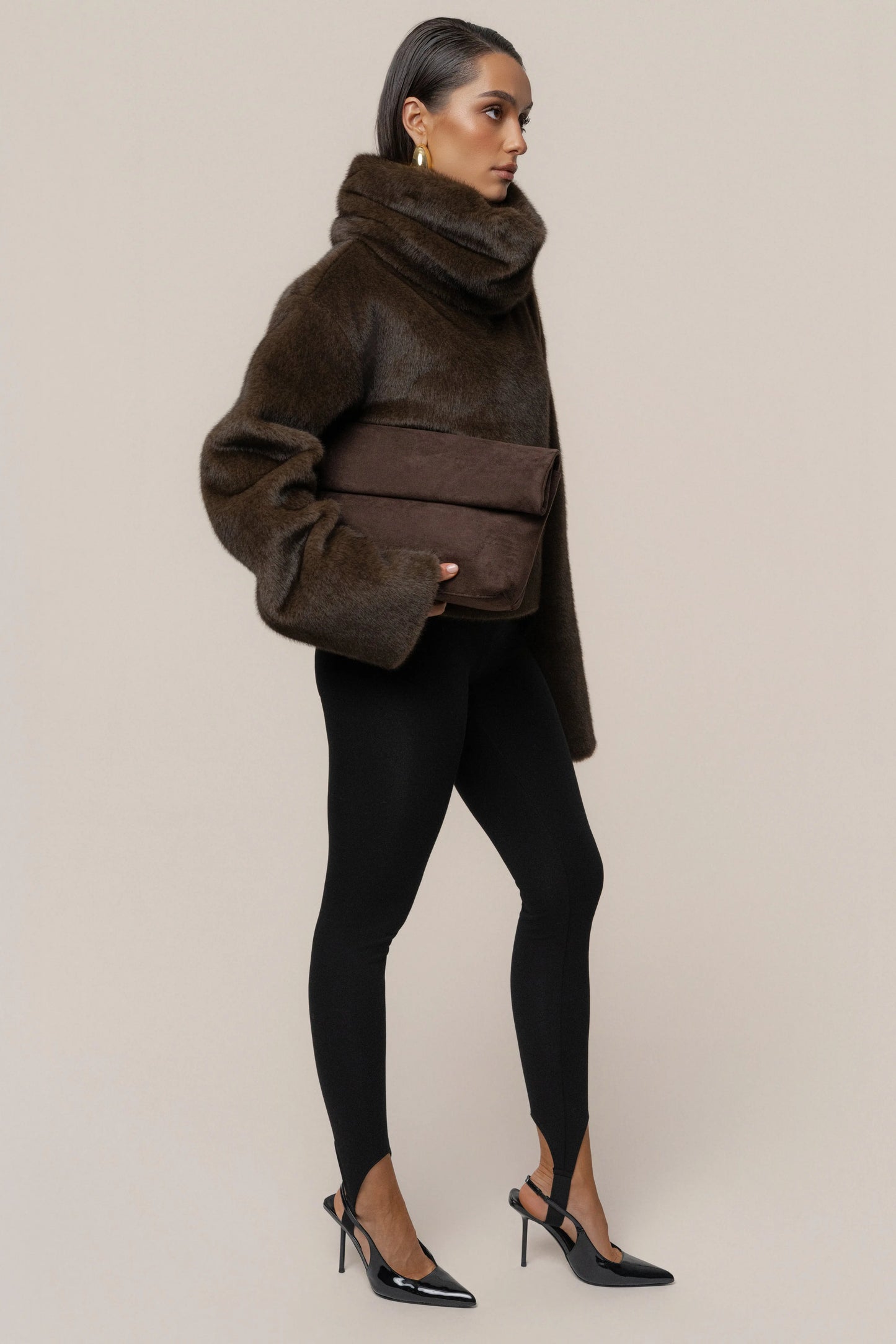 Brown Polished Faux Fur Pullover JLUXLABEL