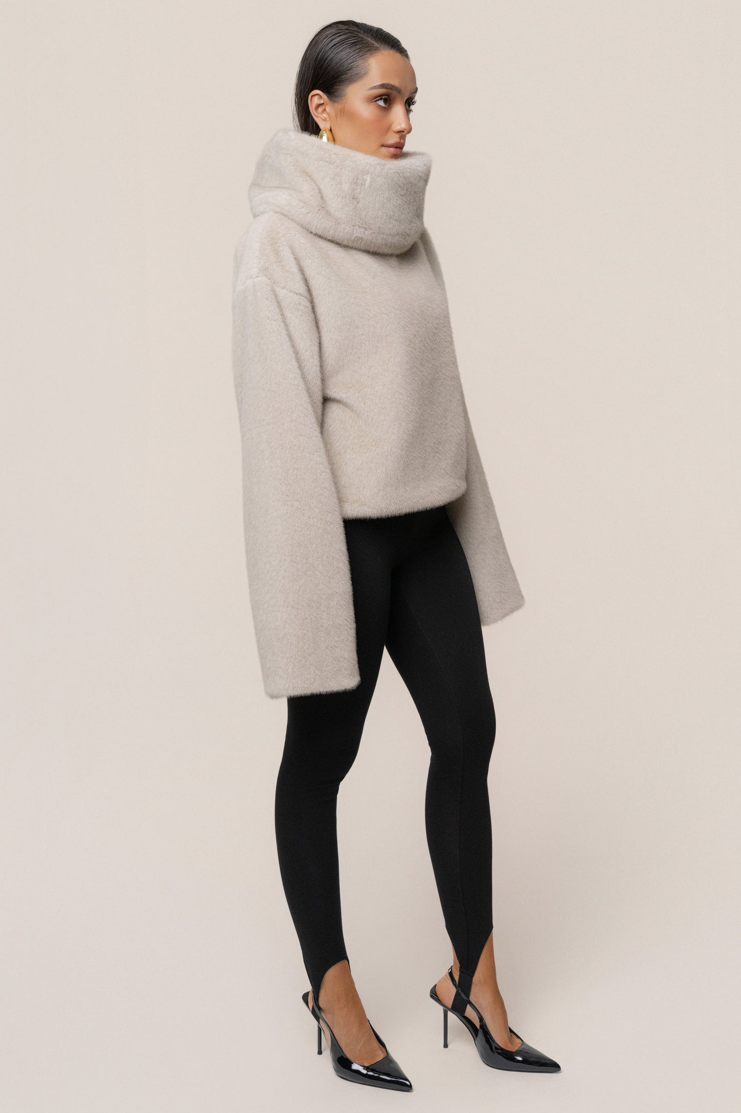 Stone Polished Faux Fur Pullover