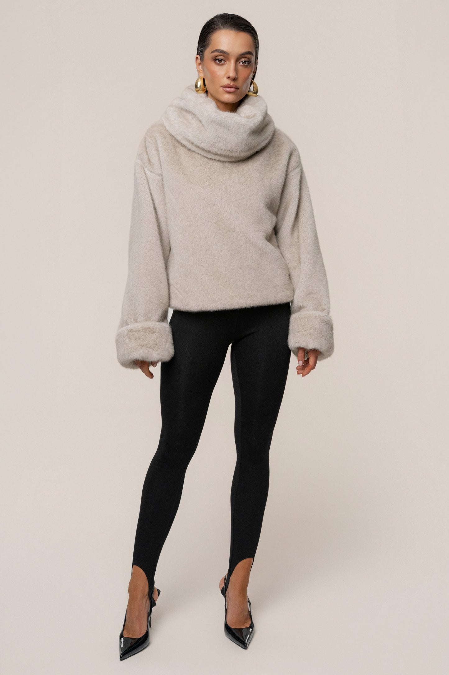 Stone Polished Faux Fur Pullover