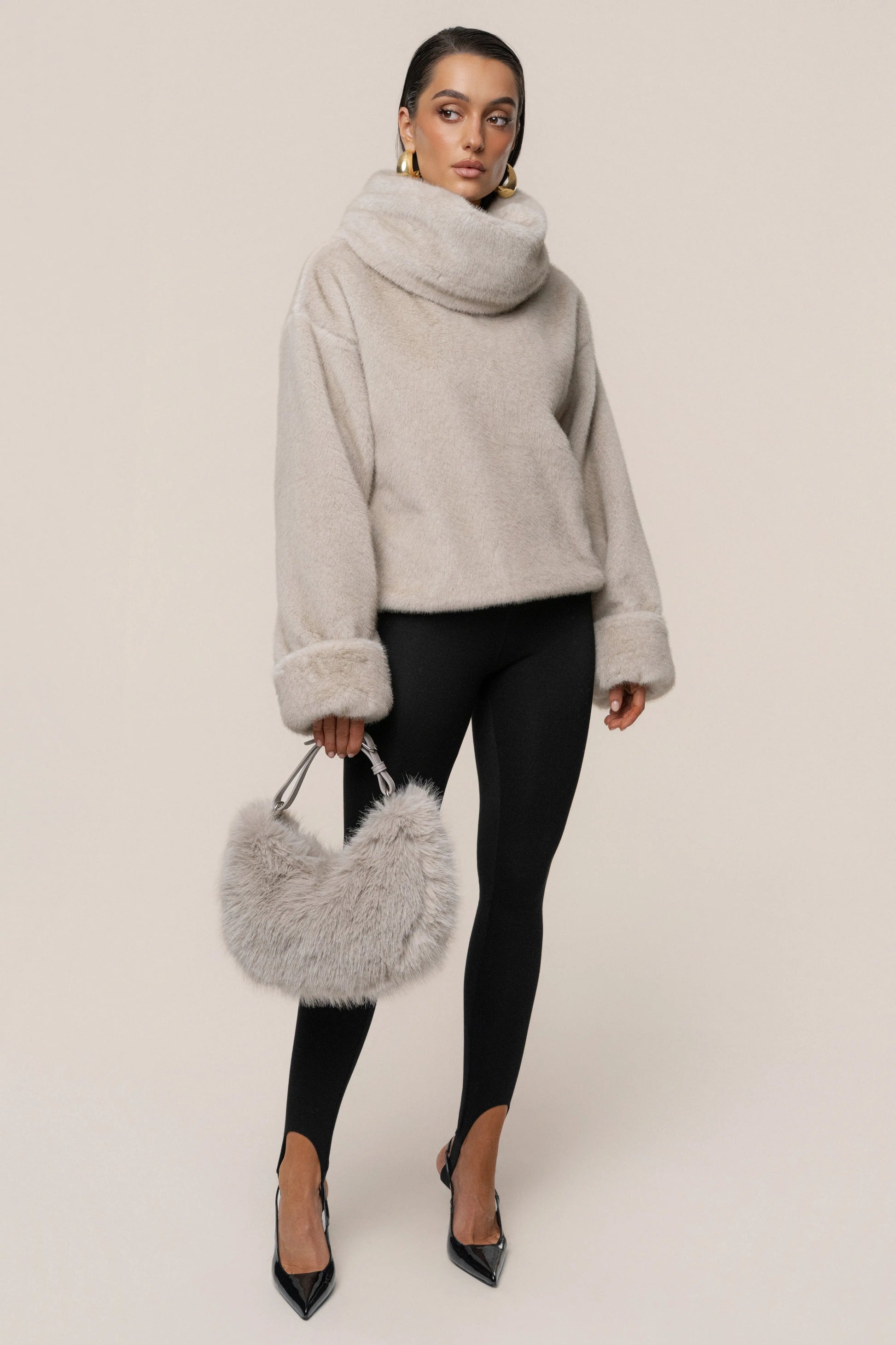 Taupe Soft Season Faux Fur Bag JLUXLABEL