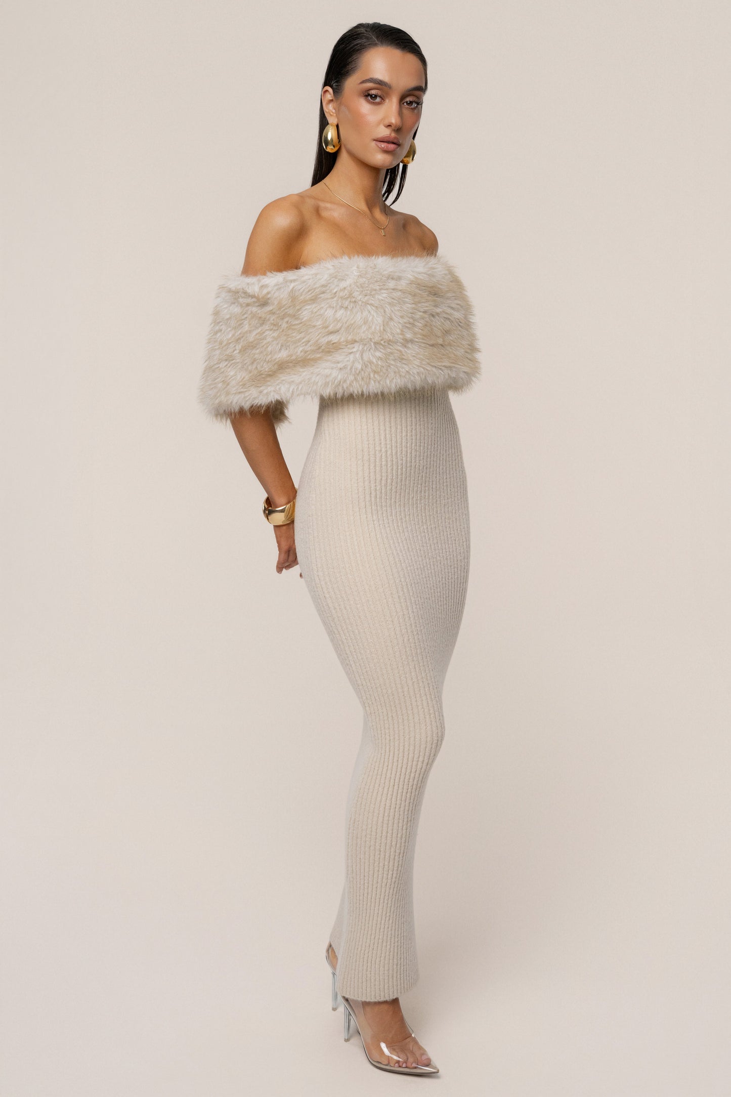 Stone Aspen Hour Faux Fur Dress