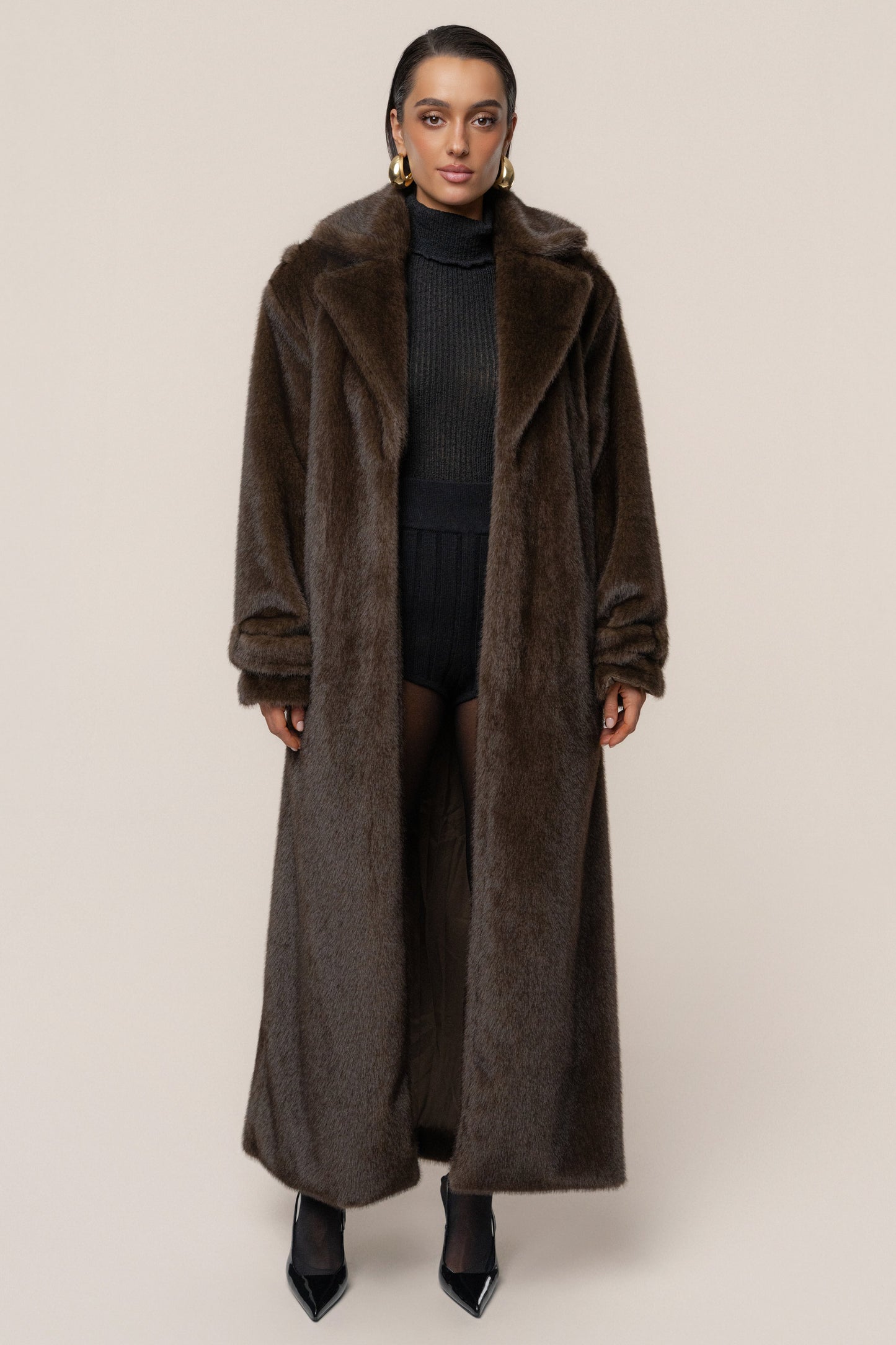 Brown Uptown Faux Fur Coat