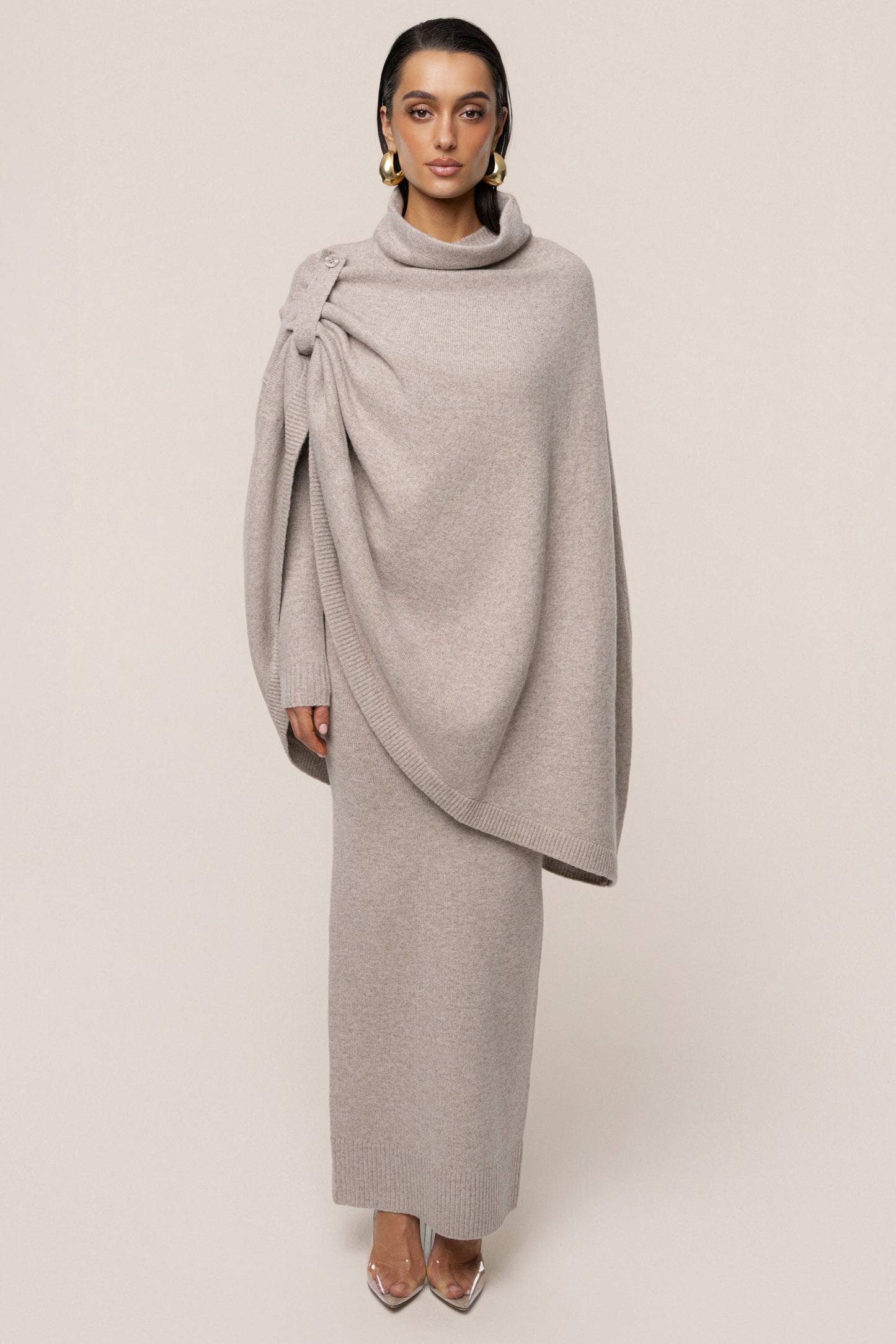 Beige Lodge Bound Turtleneck Shawl JLUXLABEL