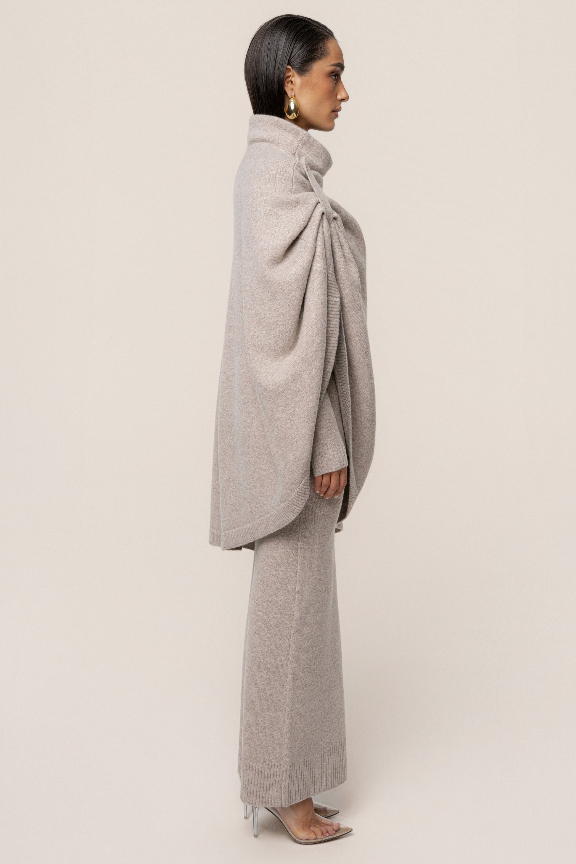 Beige Lodge Bound Turtleneck Shawl JLUXLABEL